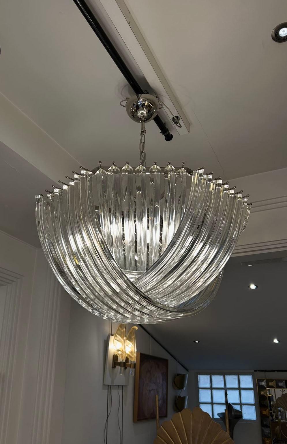 Lampadario in cristallo curvo di Murano di Carlo Nason in vendita 1