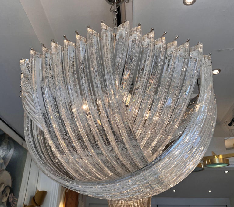 Modern Murano Curved Sparkling Crystal Chandelier by Carlo Nason For Sale