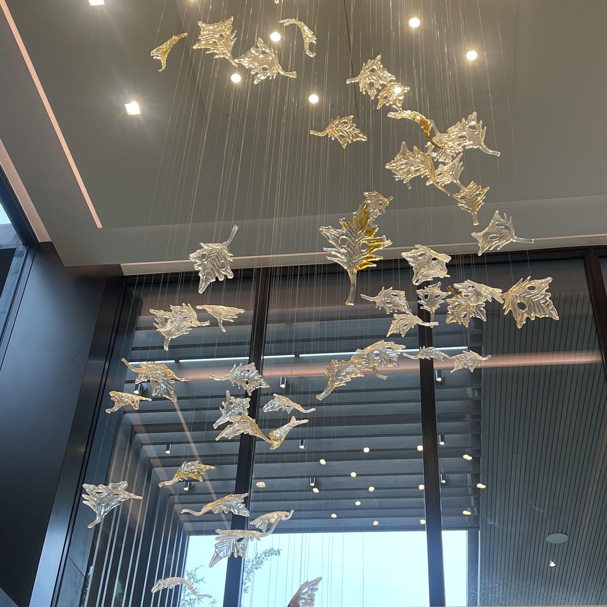 Murano Dancing Maple Leaves Chandelier in Mix Glass Color. Custom design. For Sale 3