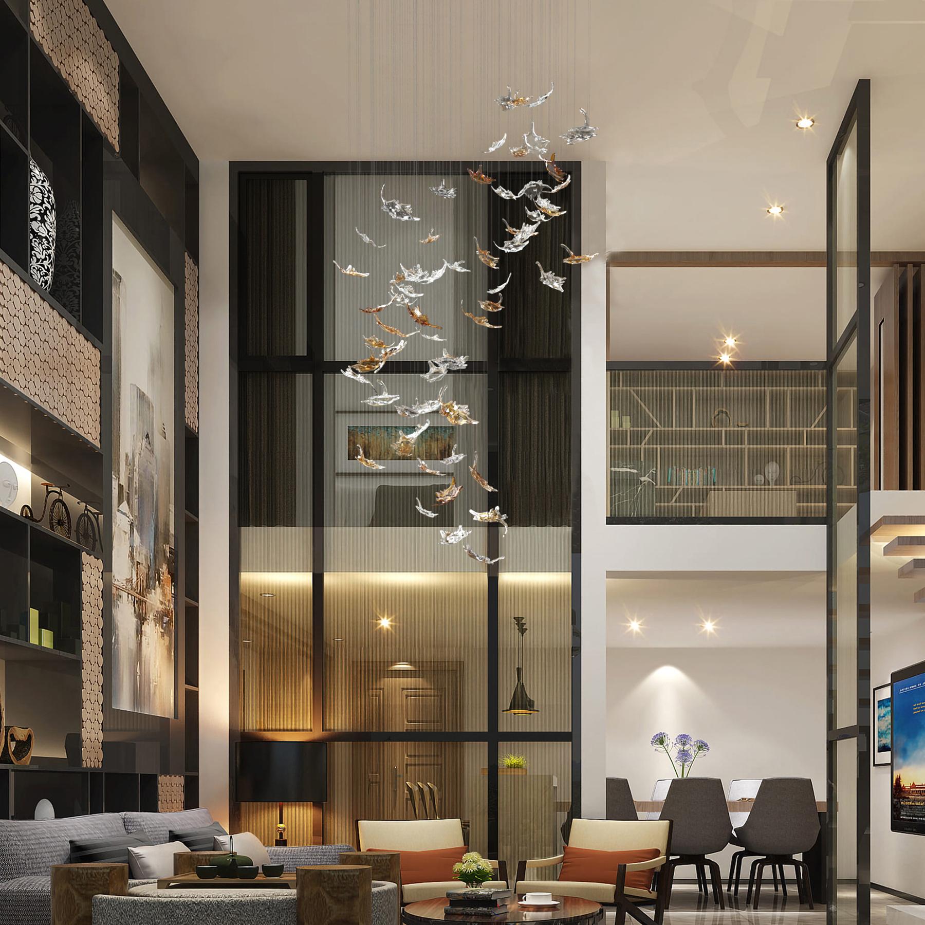Elevate your space with the timeless elegance of our Maple Leaf Murano glass chandelier. Crafted with meticulous attention to detail, this exquisite piece of 62 mix size small and medium glass leaves on a 72