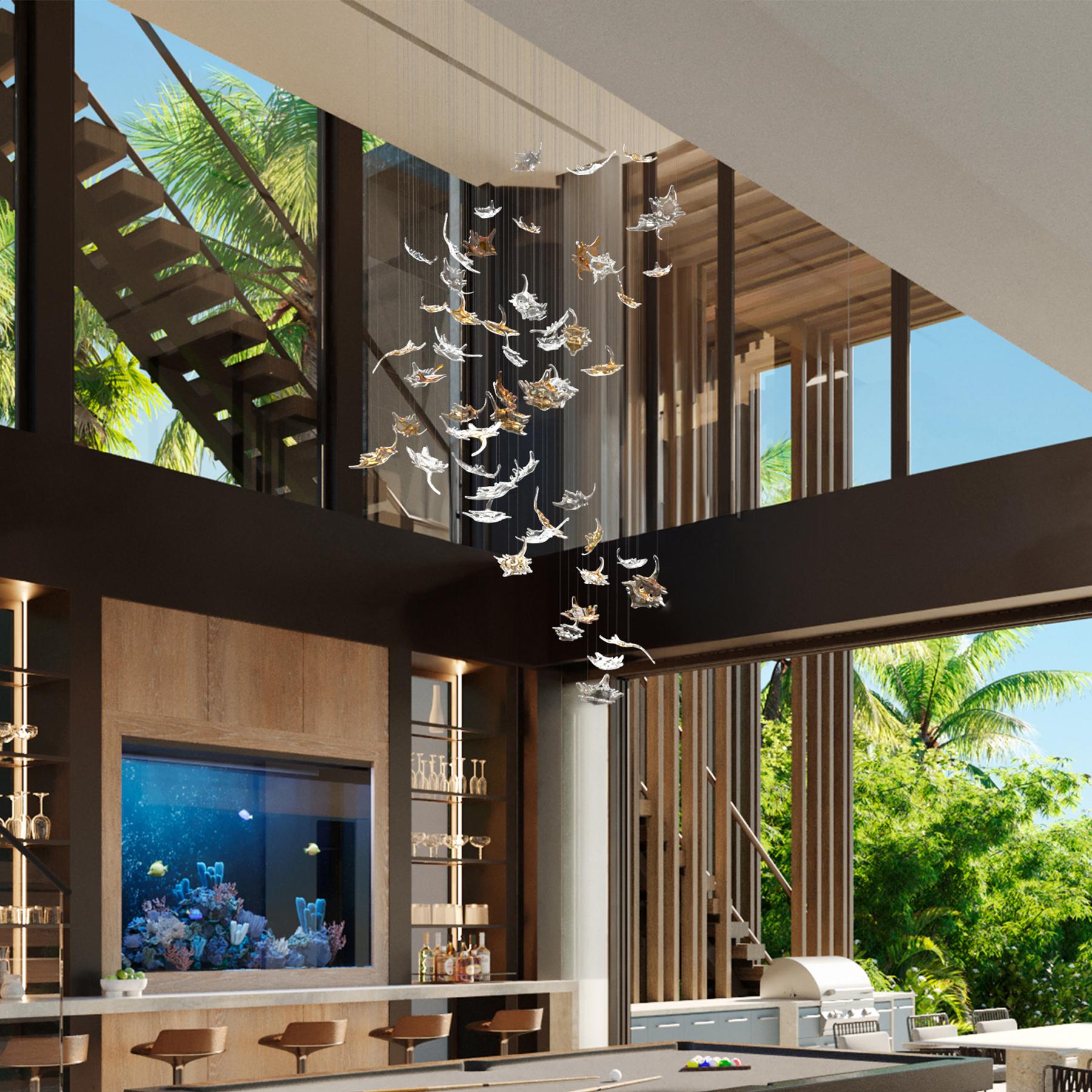 Modern Murano Dancing Maple Leaves Chandelier in Mix Glass Color. Custom design. For Sale