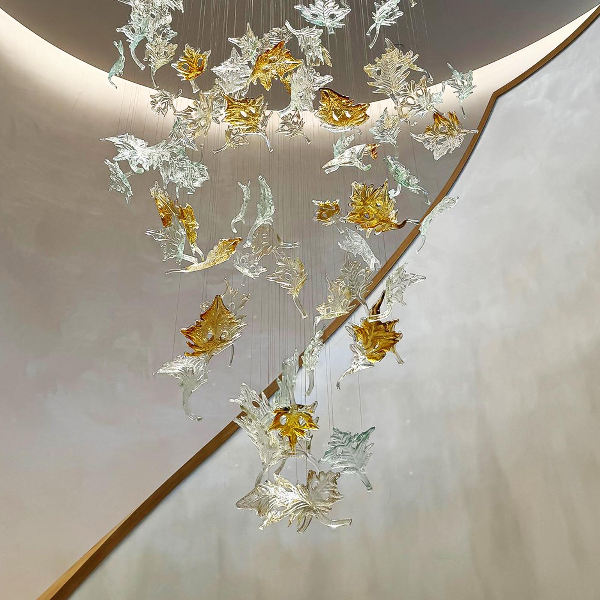 American Murano Dancing Maple Leaves Chandelier in Mix Glass Color. Custom design. For Sale