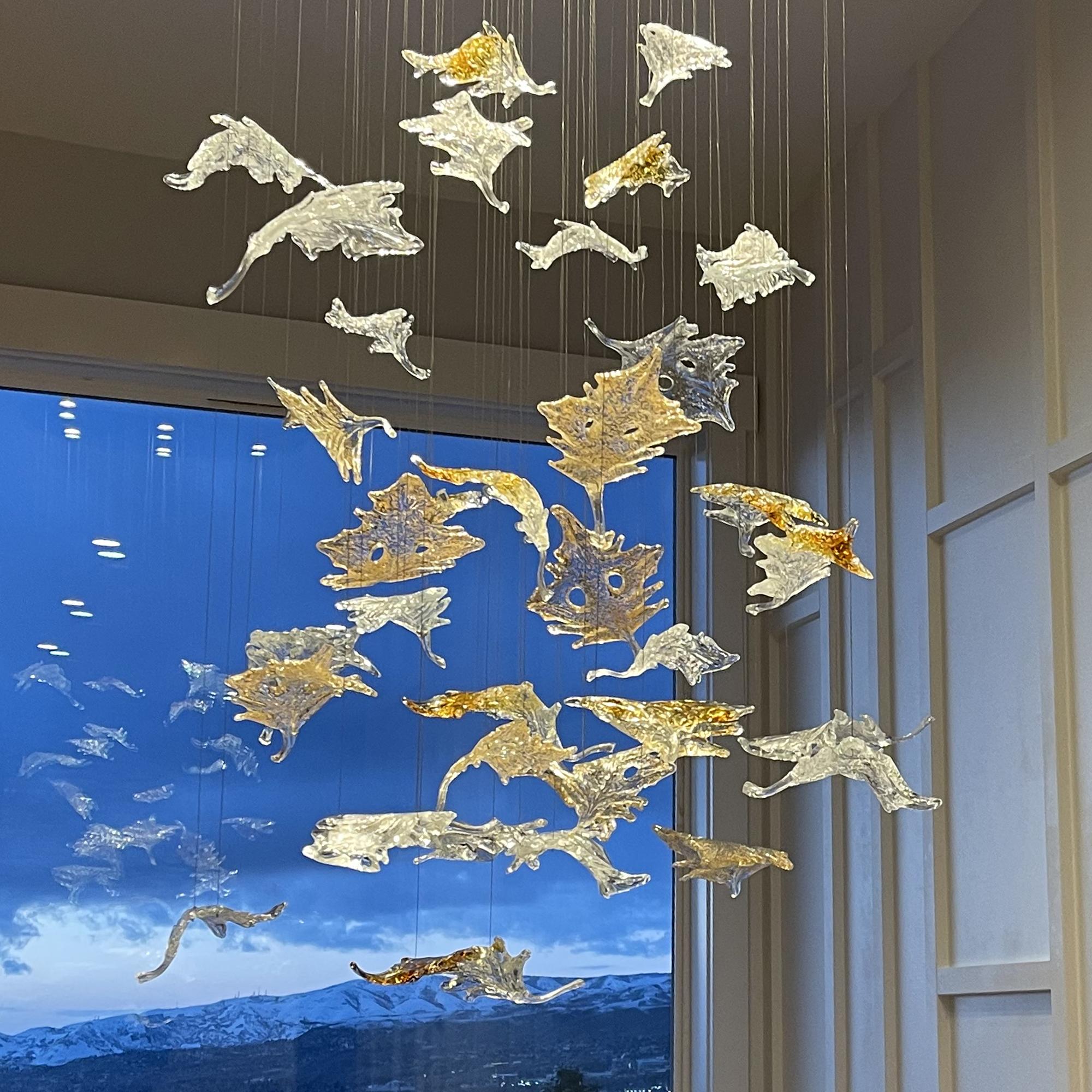 Murano Dancing Maple Leaves Chandelier in Mix Glass Color. Custom design. In New Condition For Sale In Hollywood, FL