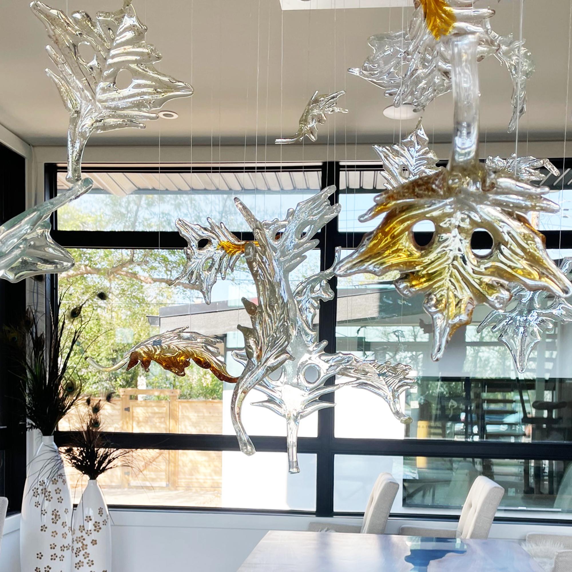 Murano Glass Murano Dancing Maple Leaves Chandelier in Mix Glass Color. Custom design. For Sale