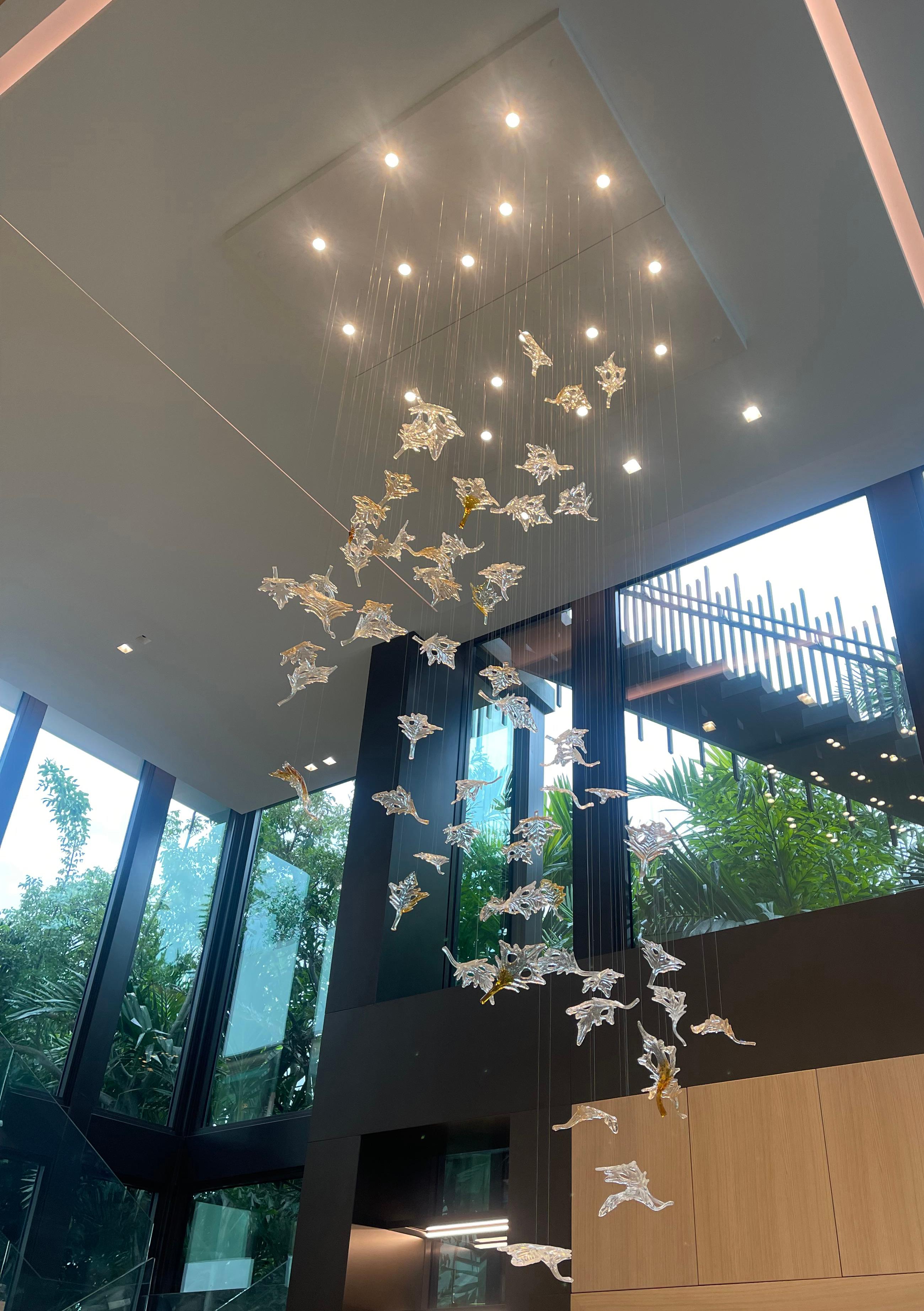 Murano Dancing Maple Leaves Chandelier in Mix Glass Color. Custom design. For Sale 1