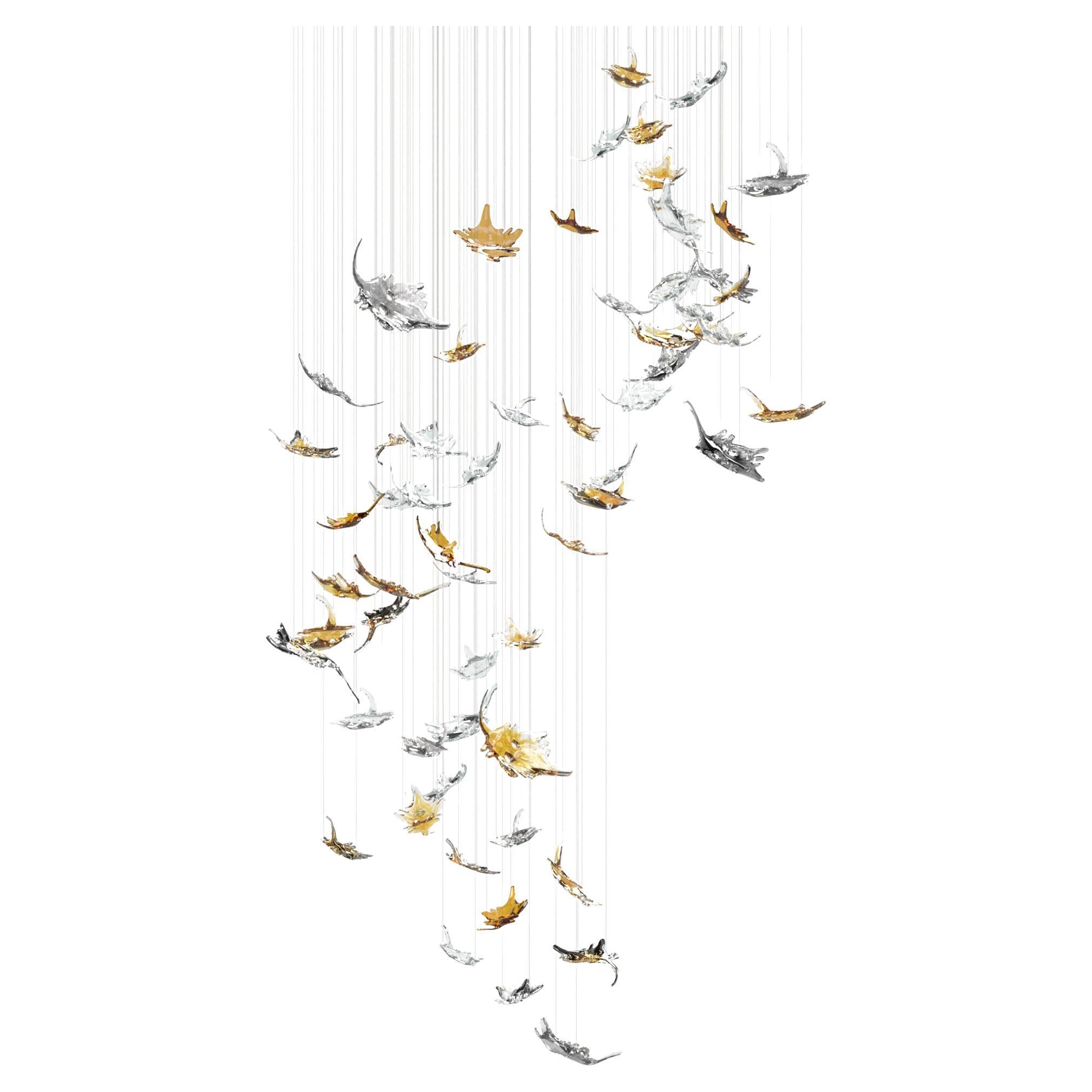 Murano Dancing Maple Leaves Chandelier in Mix Glass Color. Custom design. For Sale