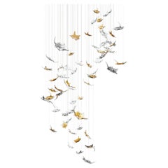 Murano Dancing Maple Leaves Chandelier in Mix Glass Color. Custom design.