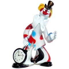 Murano Dandy Clown with Pocket Watch, Top Hat, Italian Art Glass Sculpture