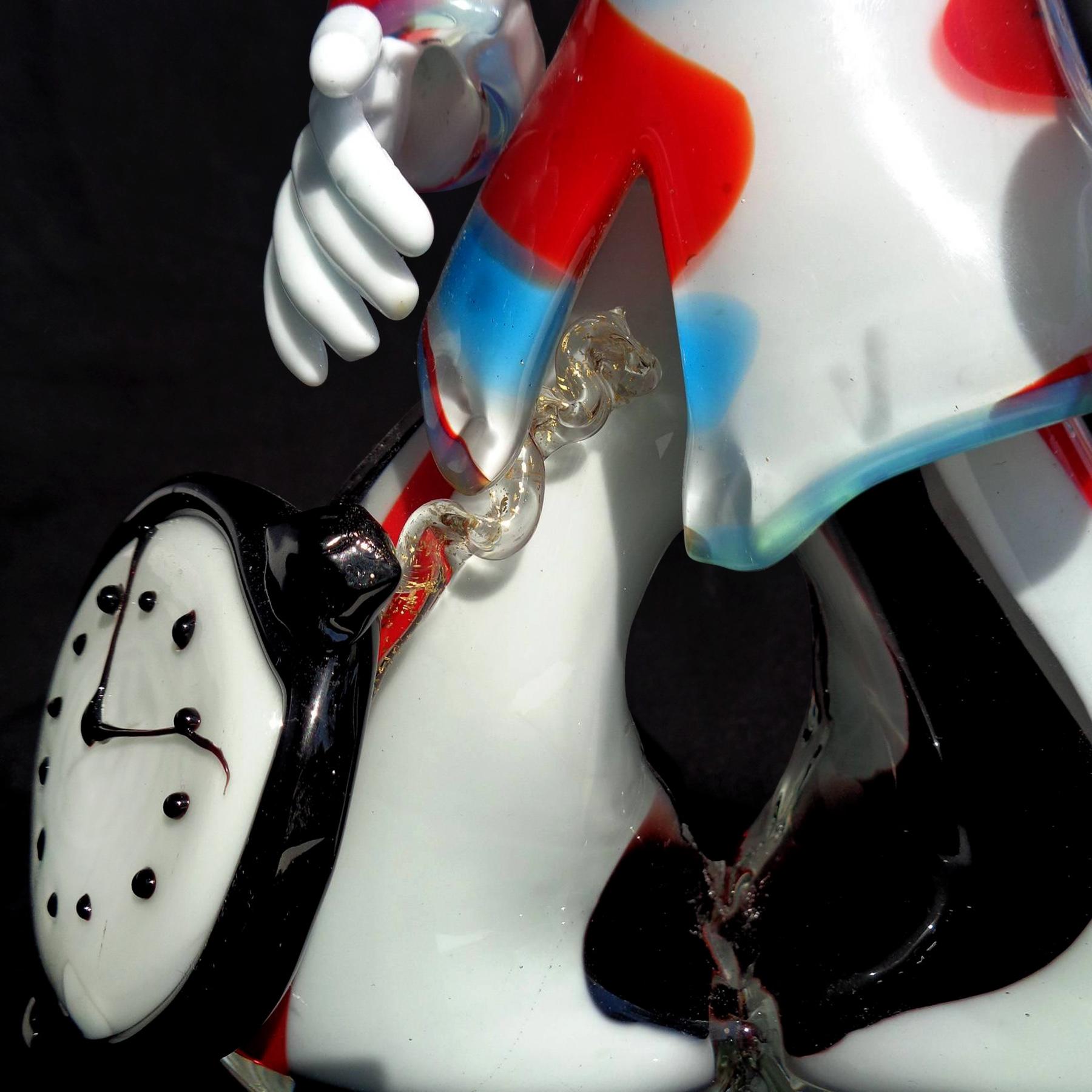 Murano Dandy Payaso con Reloj de Bolsillo Sombrero de copa Arte Italiano Vidrio Escultura Vintage Hecho a mano en venta