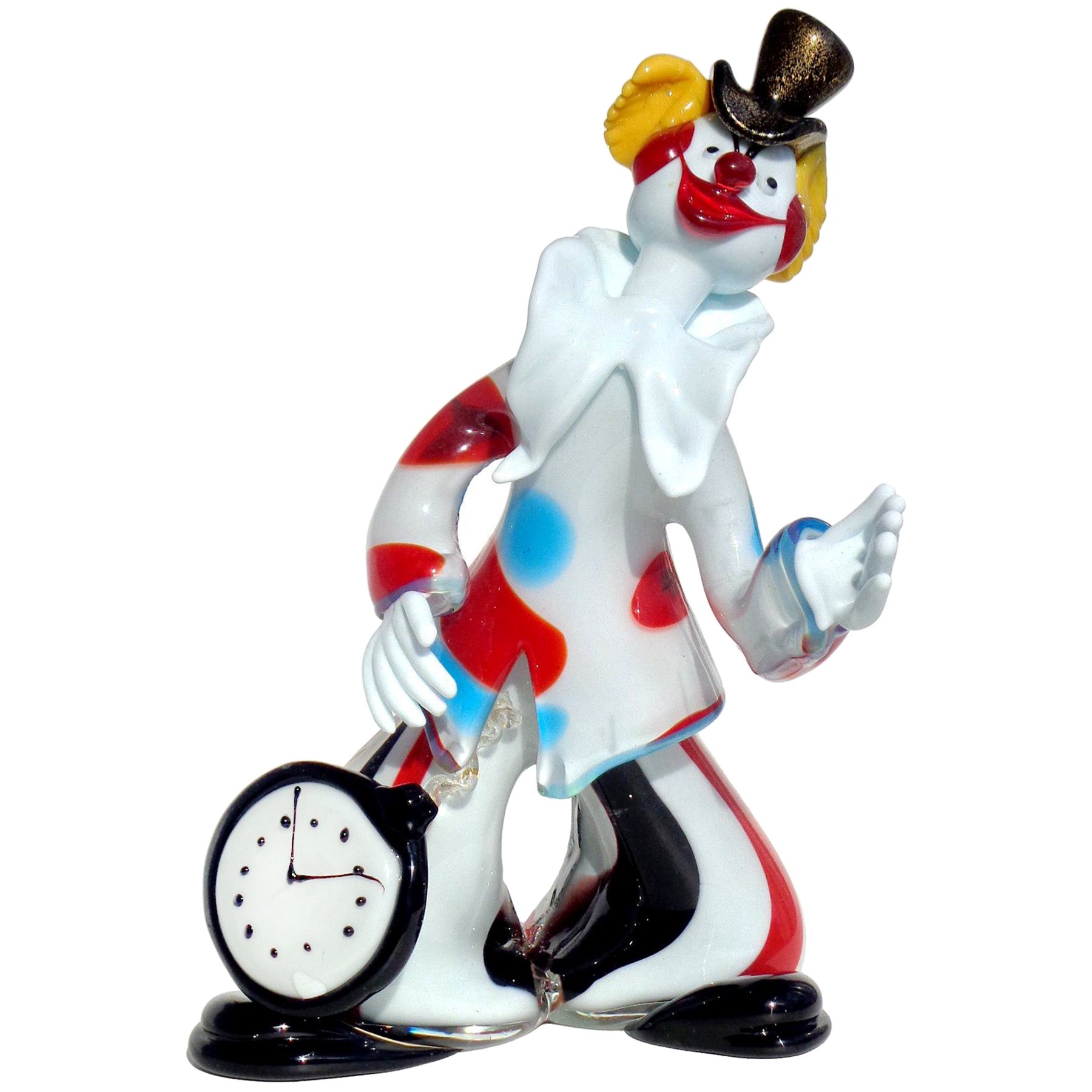 Murano Dandy Clown with Pocket Watch Top Hat Italian Art Glass Vintage Sculpture For Sale