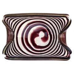 Murano Dark Purple Optic Swirl Gold Flecks Italian Art Glass Bowl Dish Ashtray