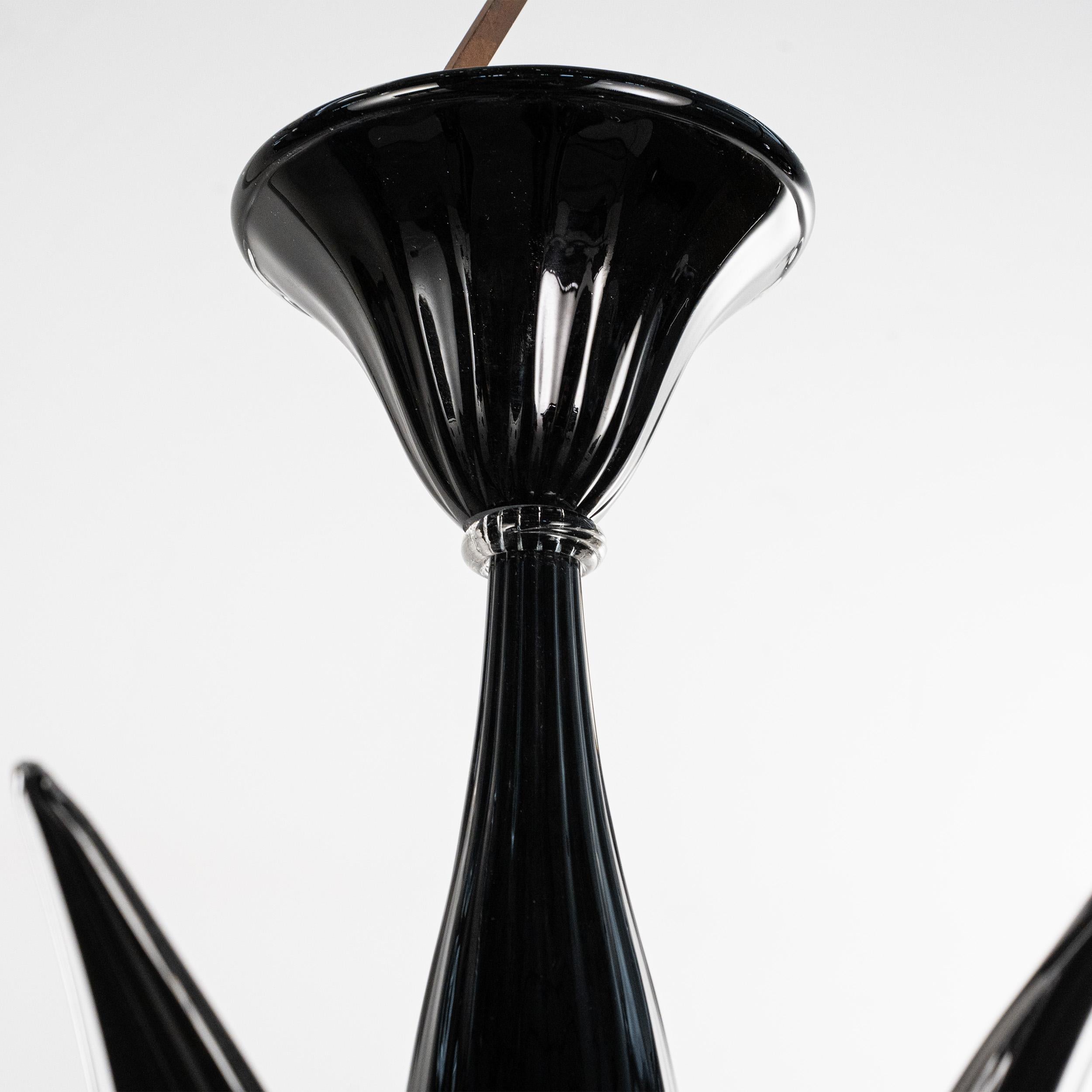 Murano Deco Schwarzes Glas Kronleuchter 6 Lichter, Vintage Made in Italy auf Lager im Angebot 4