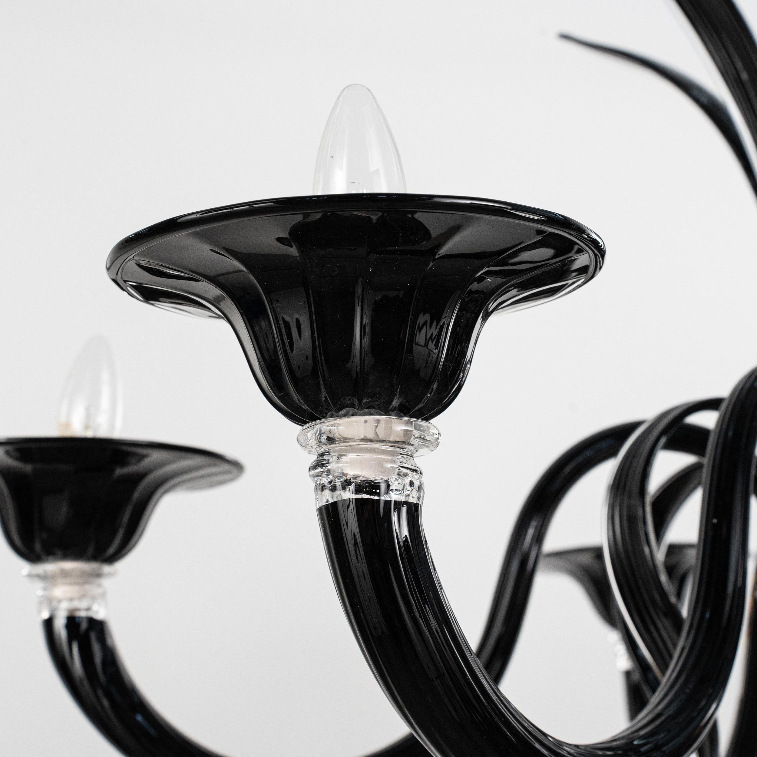 Murano Deco Schwarzes Glas Kronleuchter 6 Lichter, Vintage Made in Italy auf Lager (Italienisch) im Angebot