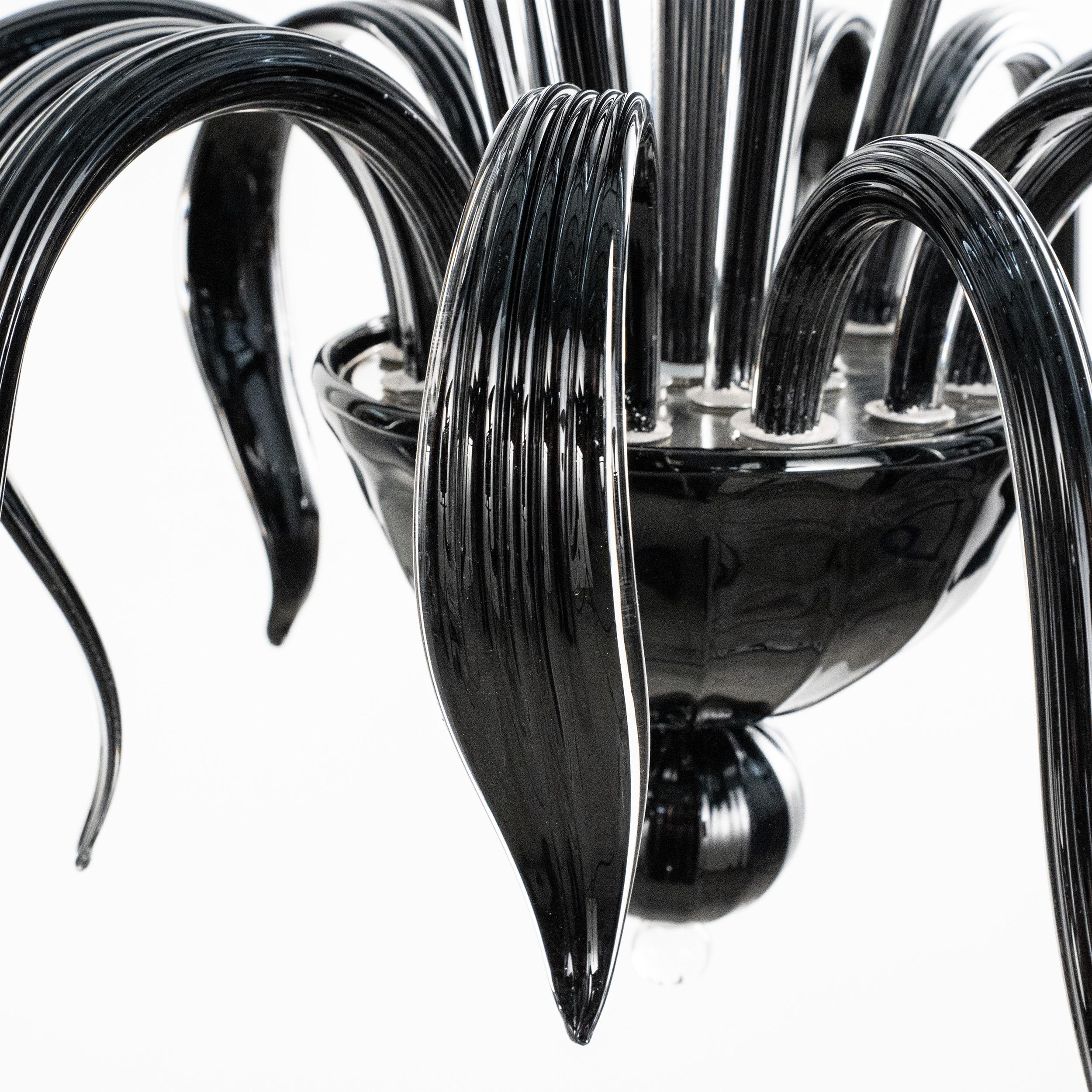 Murano Deco Schwarzes Glas Kronleuchter 6 Lichter, Vintage Made in Italy auf Lager im Angebot 3