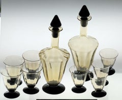 Murano Deco Cherry Set, Fume Glass, Nason & Moretti 2 Bottles and 8 Glasses