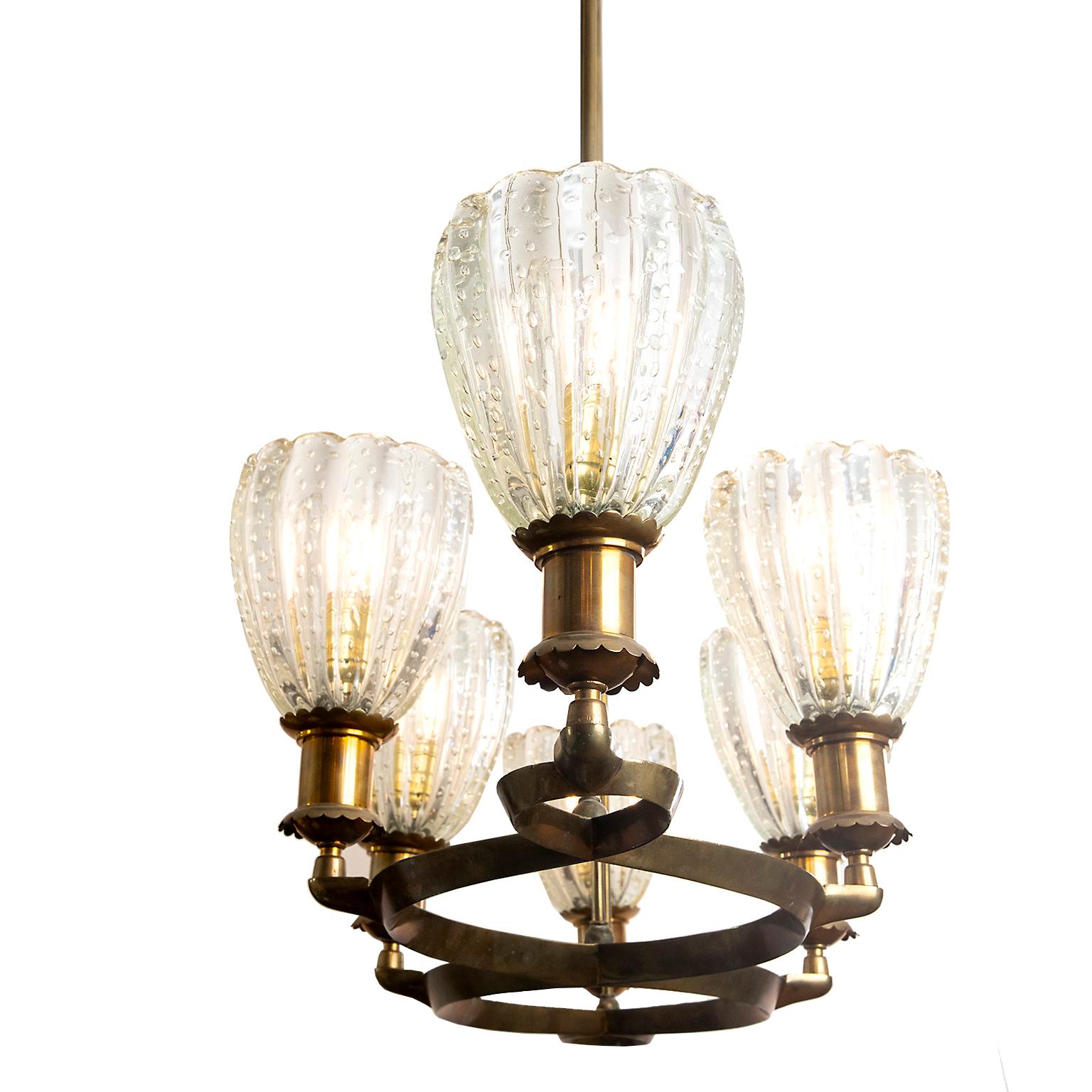 Art Deco Murano Deco Pendant Light Attributed to Barovier & Toso, Italy