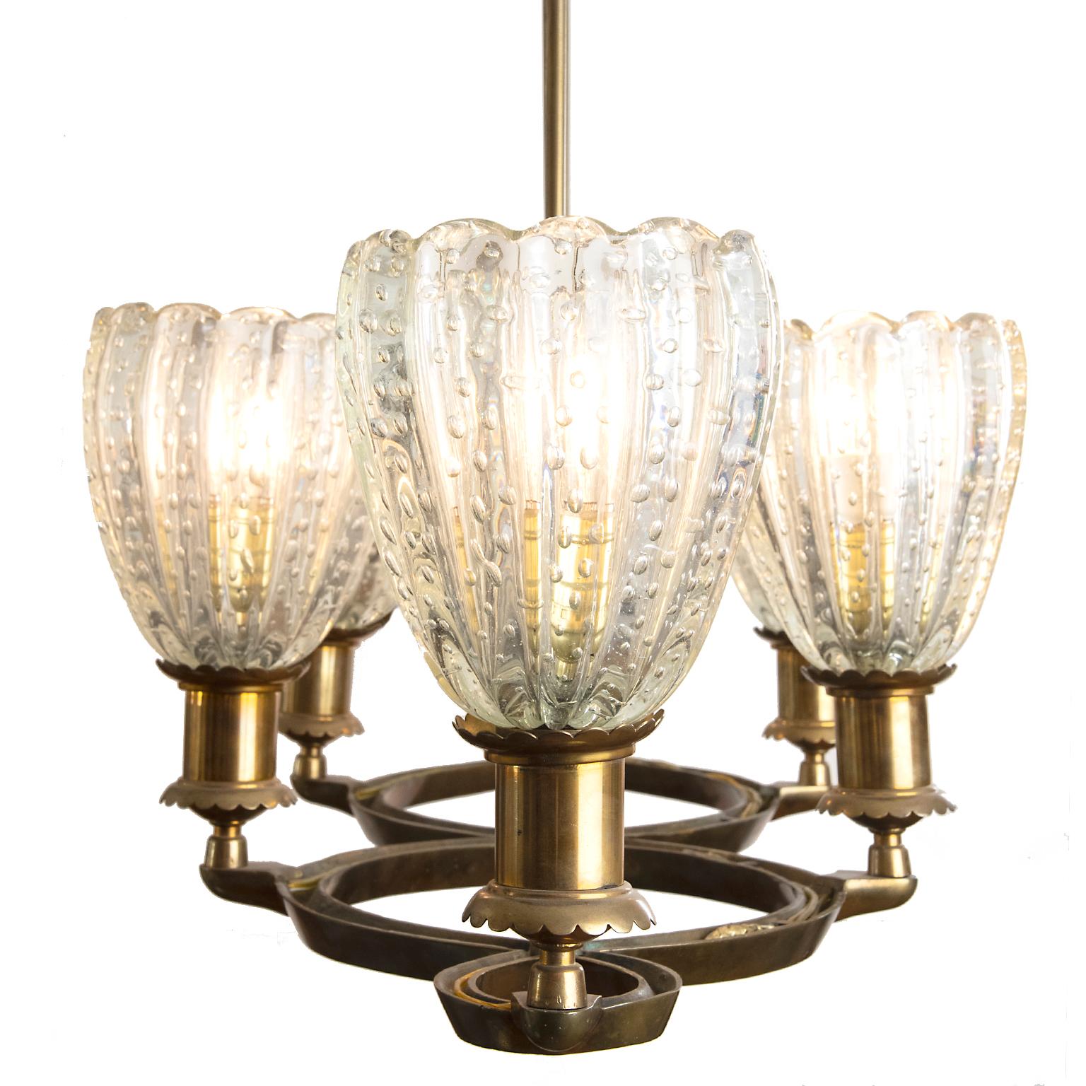 Italian Murano Deco Pendant Light Attributed to Barovier & Toso, Italy