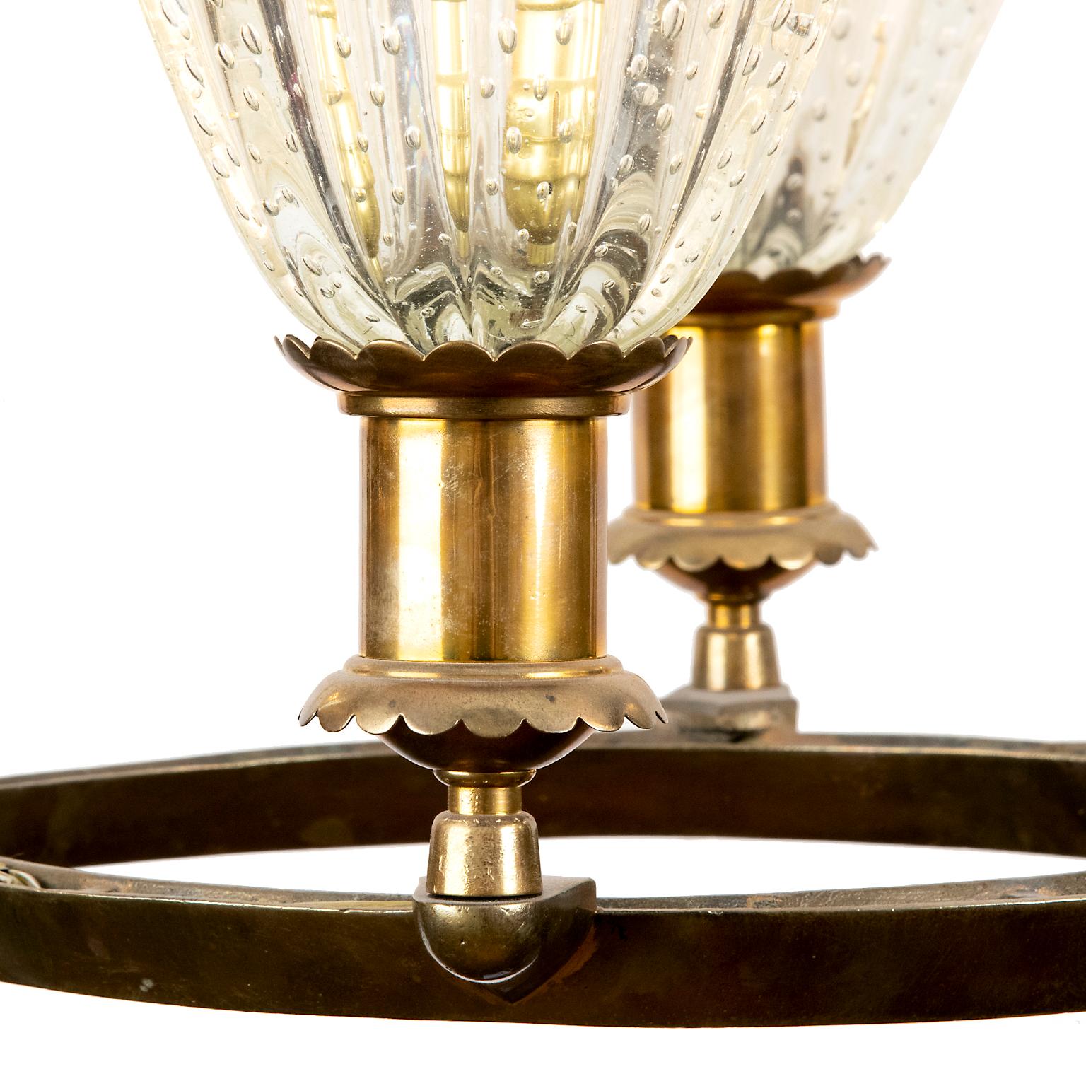 Murano Deco Pendant Light Attributed to Barovier & Toso, Italy In Good Condition In Toronto, ON