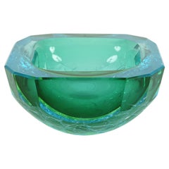 Bol décoratif Vide-Poche en verre Sommerso dépoli Acquamarine de Murano, années 60