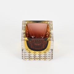 Murano Decorative Glass in Sommerso Merlot and Yellow Glass, F. Poli Italy, 1960