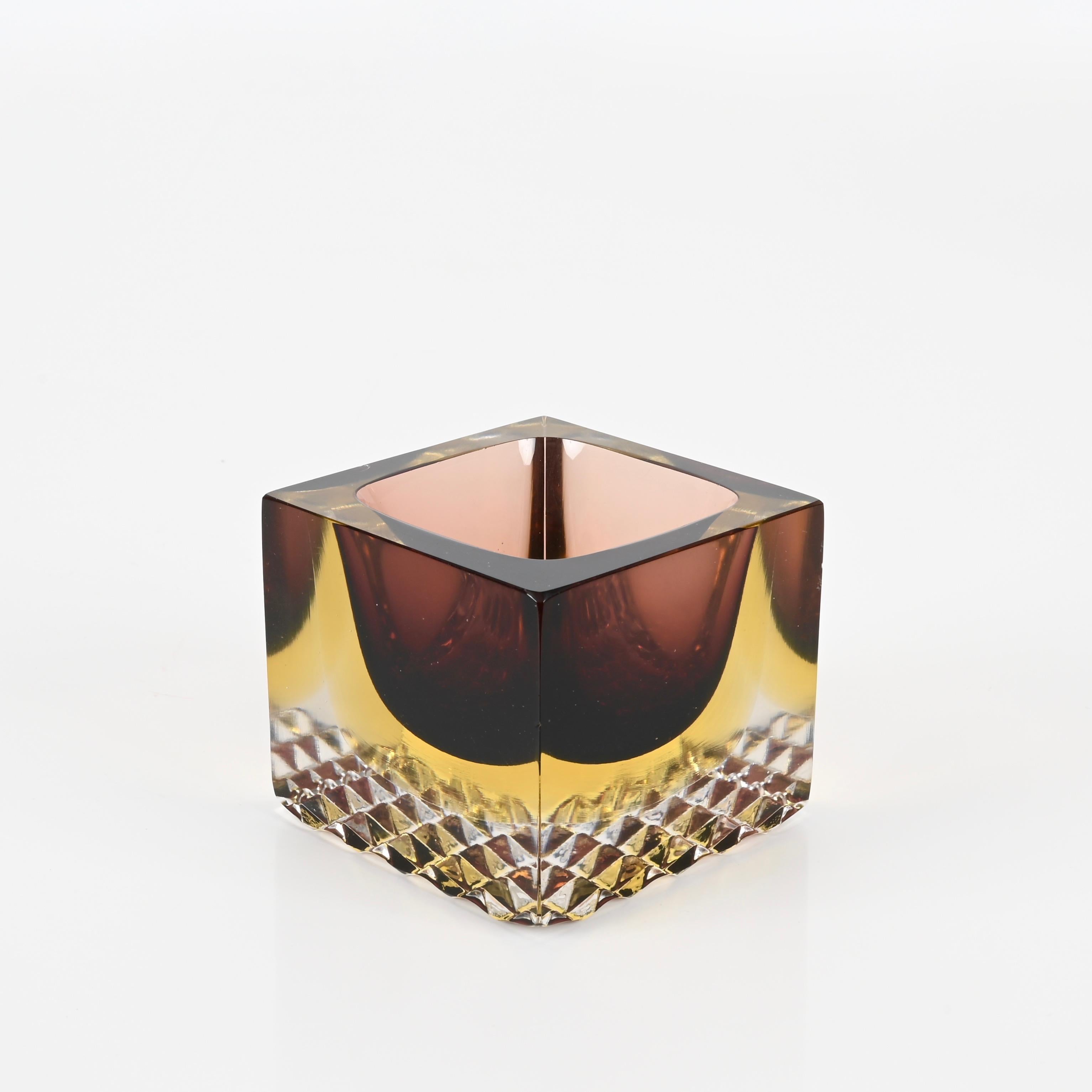 Mid-Century Modern Murano Decorative Glass in Sommerso Merlot and Yellow Glass, F. Poli Italy, 1960 For Sale
