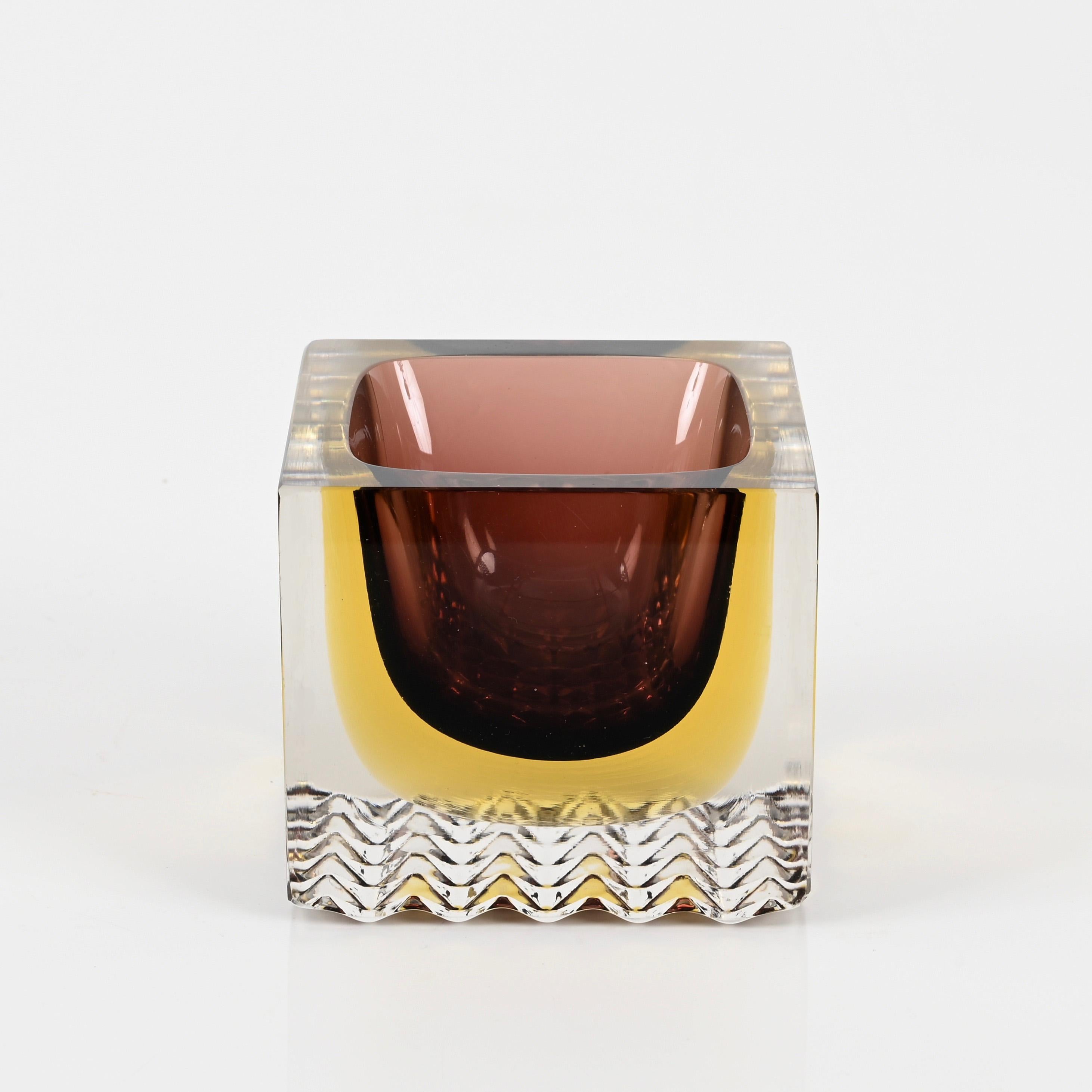 Hand-Crafted Murano Decorative Glass in Sommerso Merlot and Yellow Glass, F. Poli Italy, 1960 For Sale