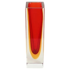 Murano Decorativo Rojo y Amarillo "Sommerso" Vidrio Esmerilado por F. Poli, Italia 1960