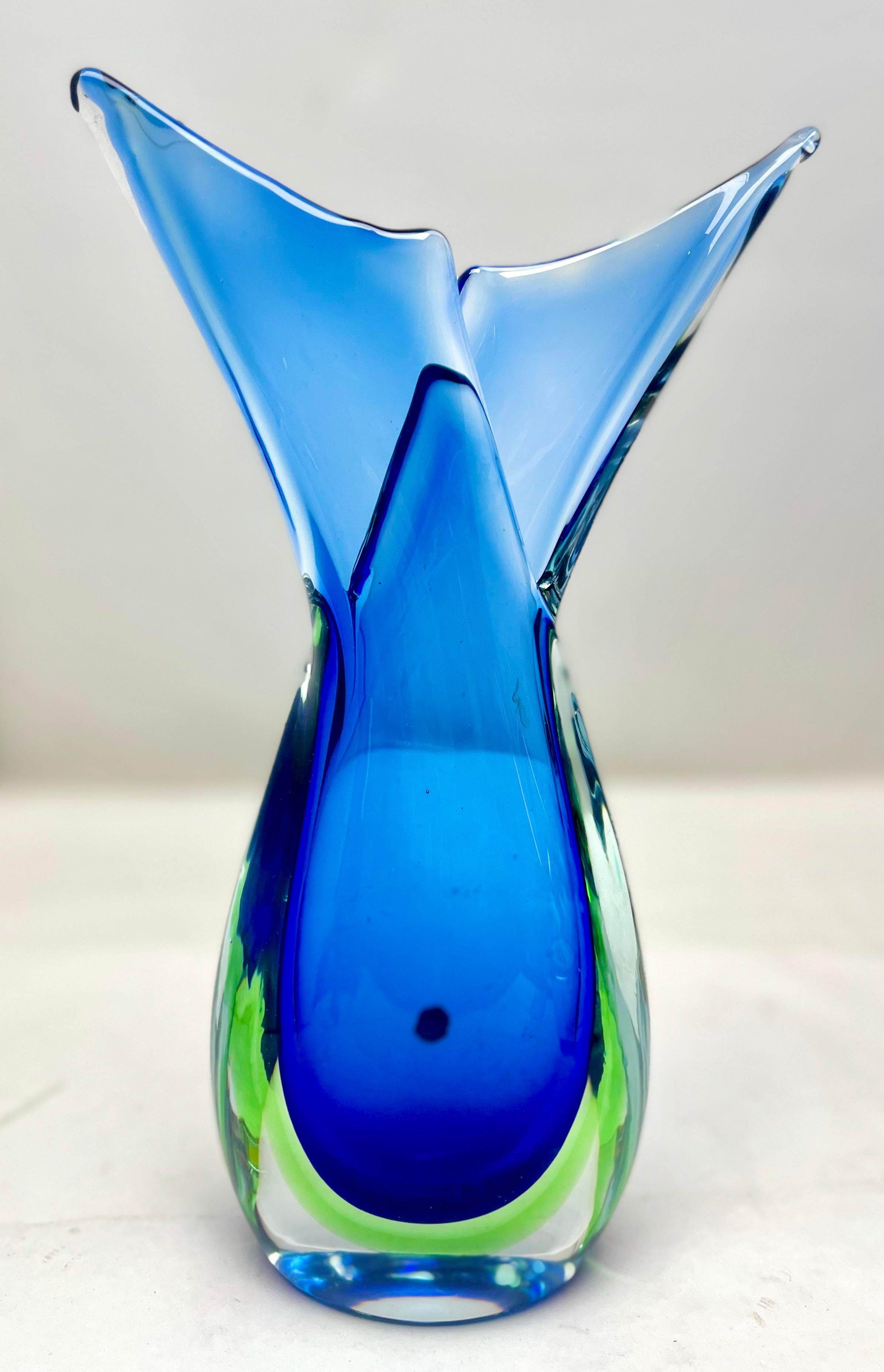 Mid-Century Modern Murano Designs by Flavio Poli Cobalt - Green Somerso Vase For Sale