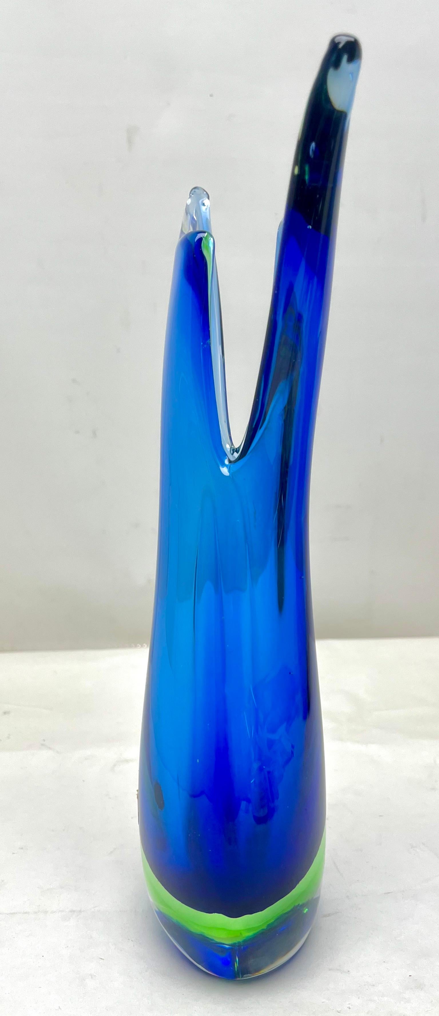 Murano Designs by Flavio Poli Cobalt - Green Somerso Vase In Good Condition For Sale In Verviers, BE