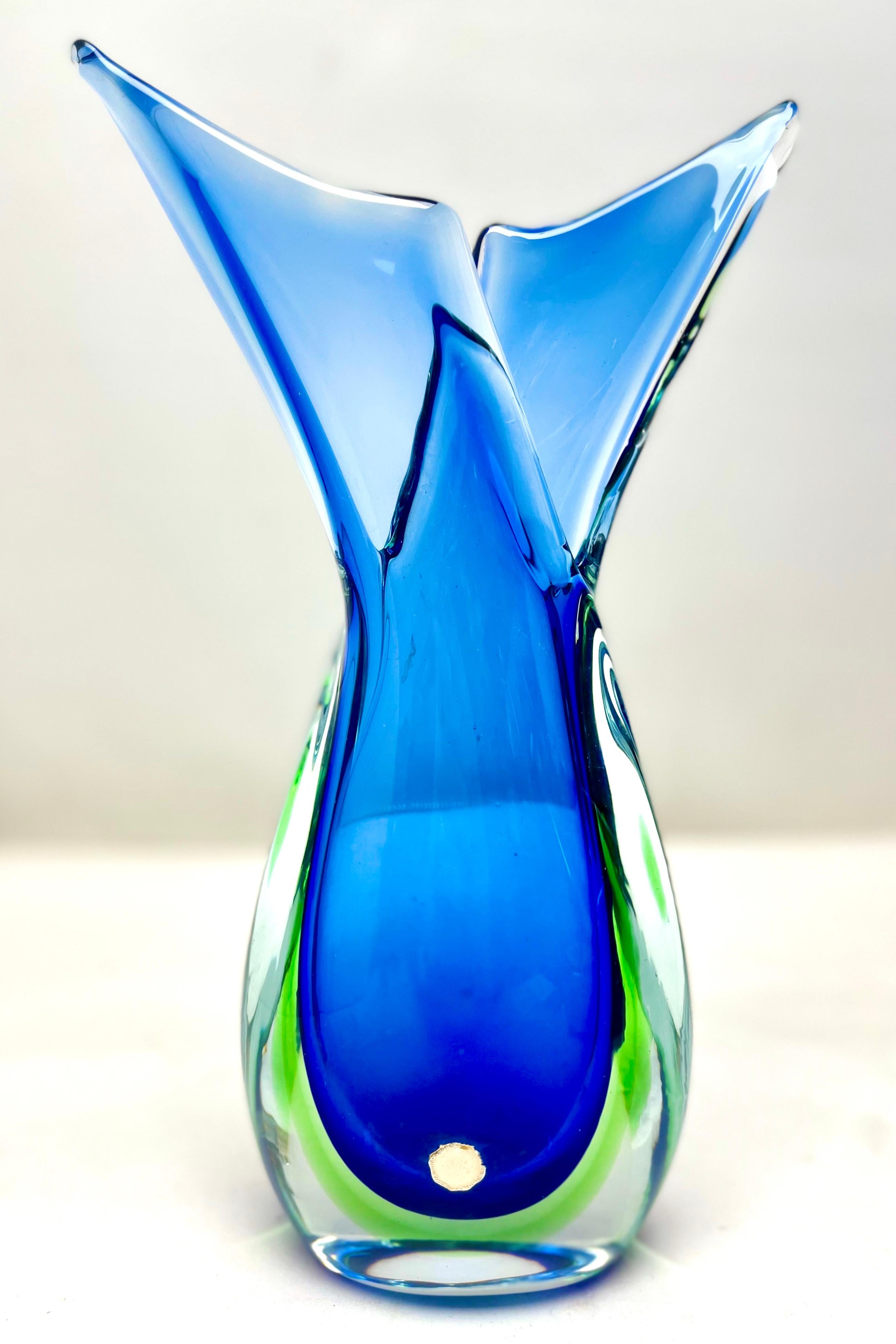 Murano Glass Murano Designs by Flavio Poli Cobalt - Green Somerso Vase For Sale