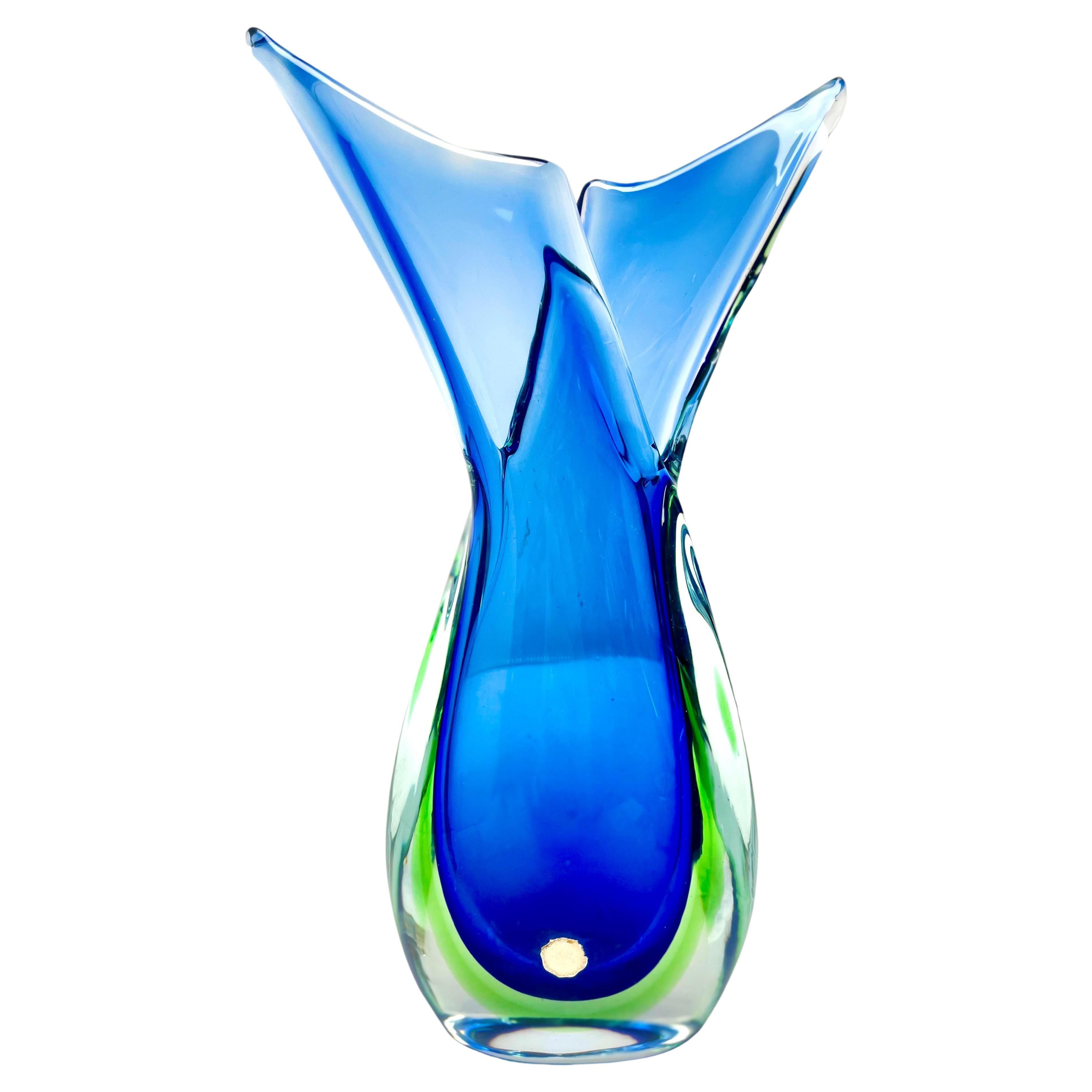 Murano Designs by Flavio Poli Cobalt - Green Somerso Vase