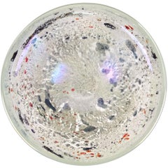 Murano Dino Martens Aureliano Toso Iridescent White Grey Italian Art Glass Bowl