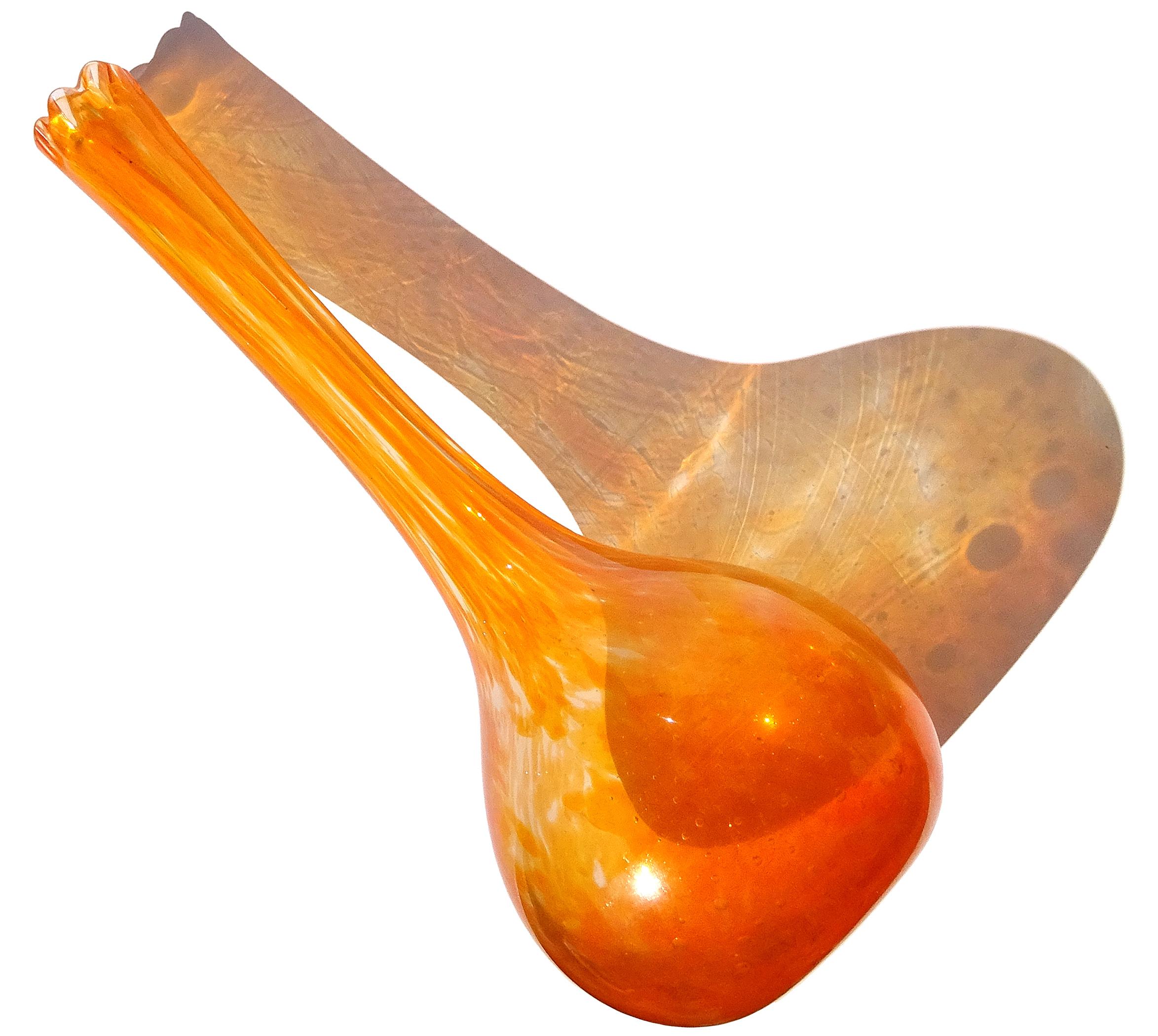 Vase à fleurs monumental en verre d'art italien irisé orange de Murano Dino Martens en vente 2