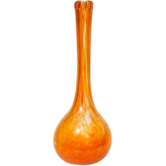 Murano Dino Martens Orange Iridescent Italian Art Glass Monumental Flower Vase