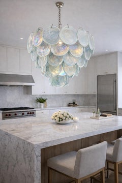 Murano disc chandelier alabaster iridescent