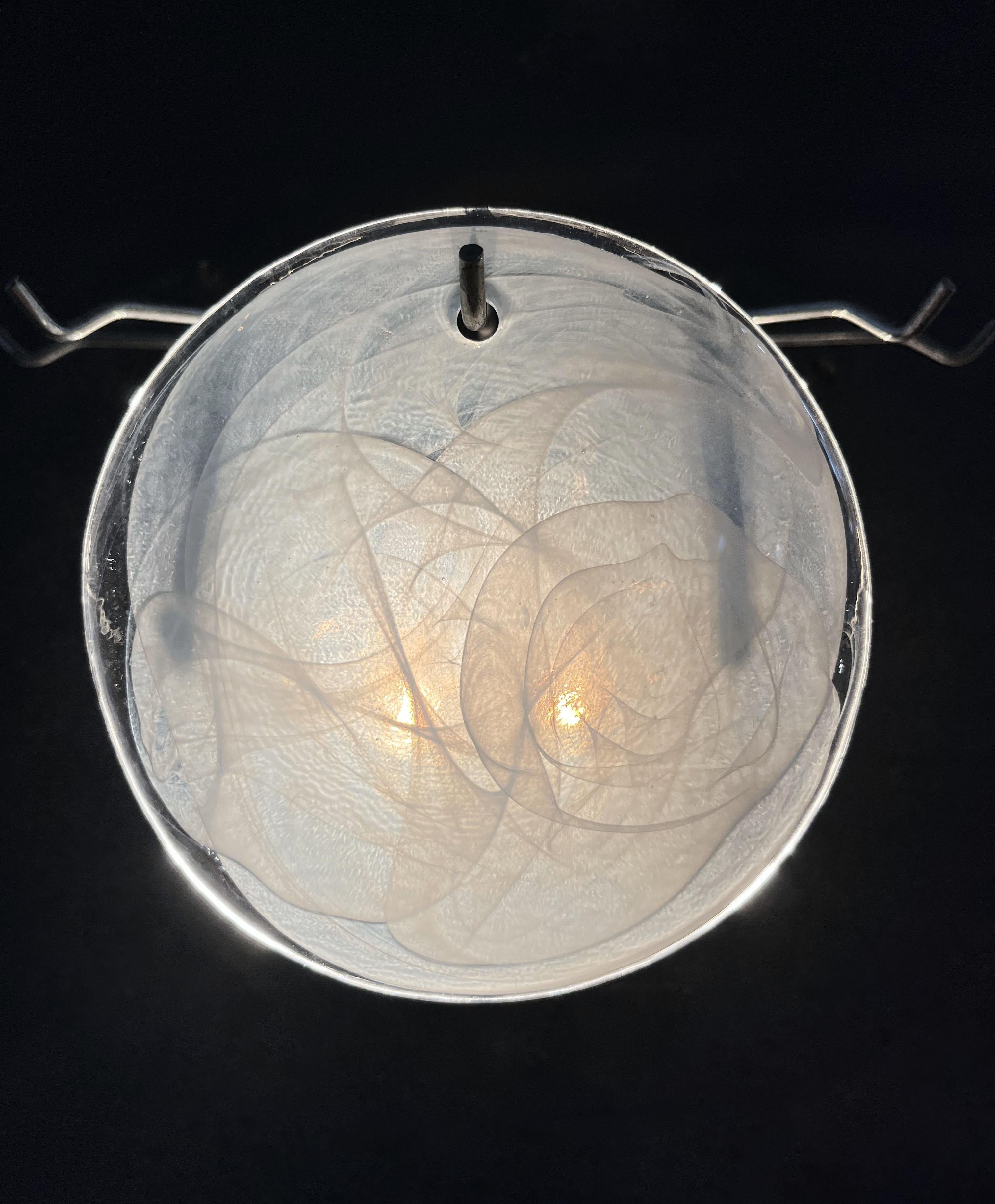 Mid-Century moderno Murano disc chandelier alabaster iridescent in vendita