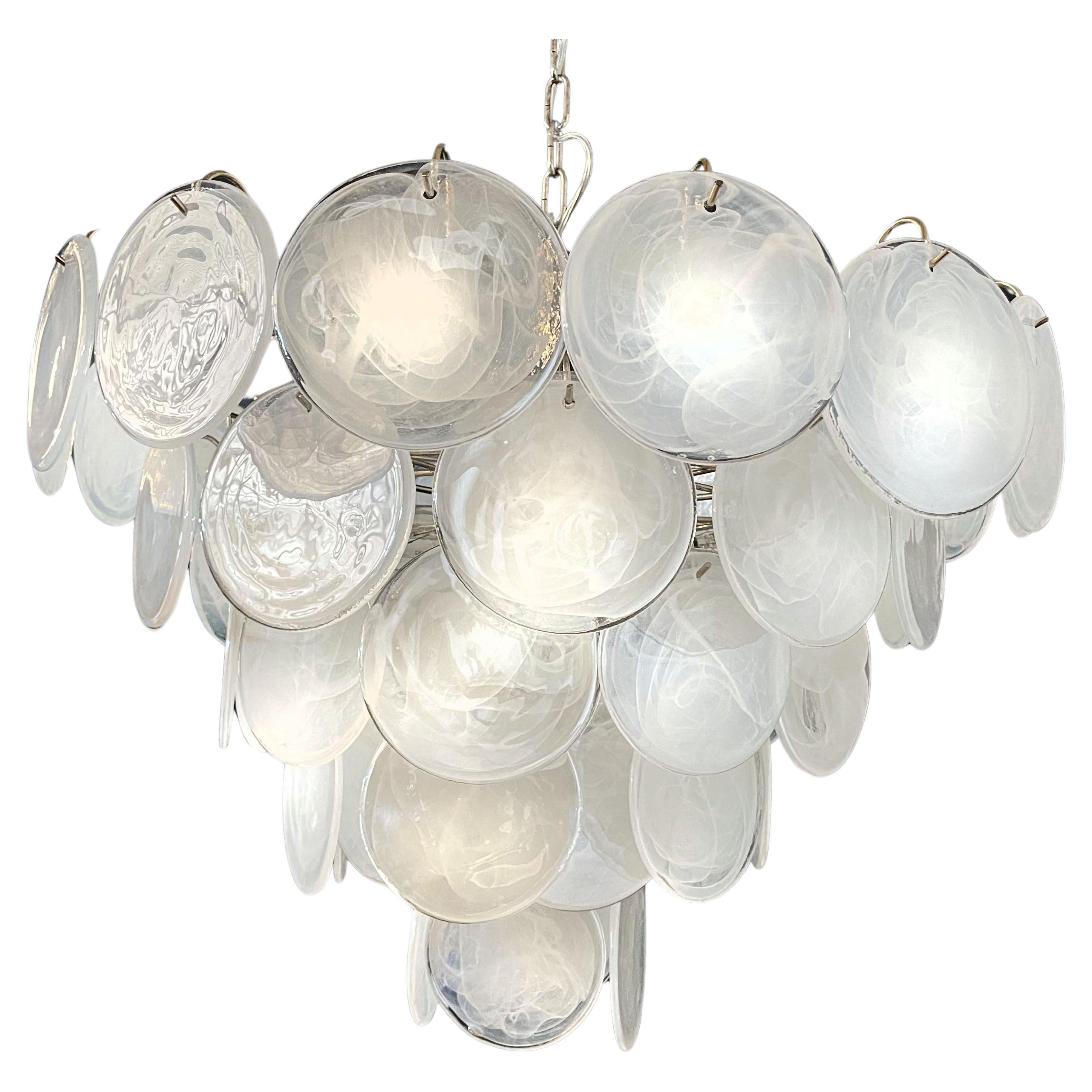 Murano disc chandelier alabaster iridescent