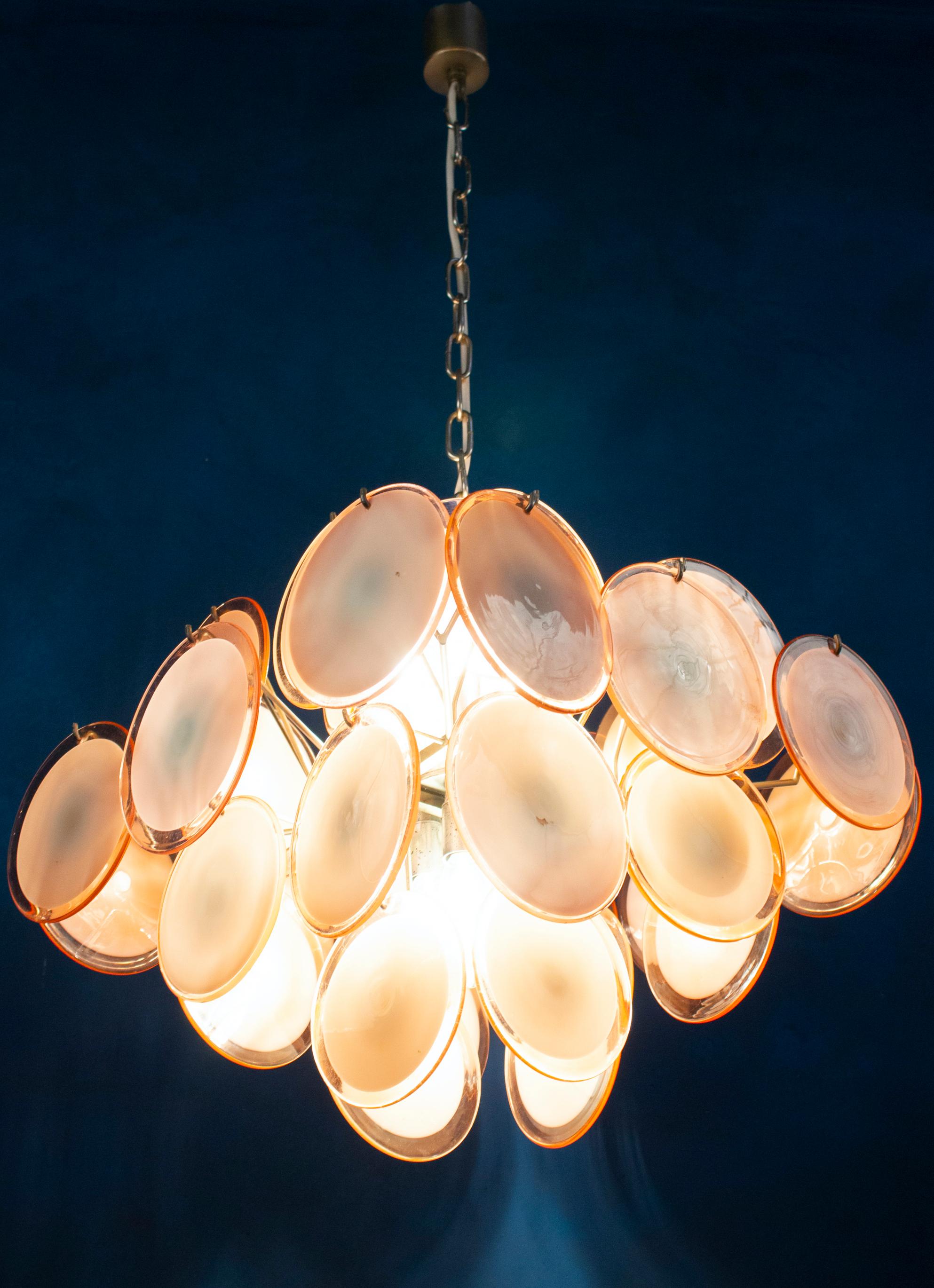 Murano Disc Chandelier Attributed to Vistosi, 1970s For Sale 3