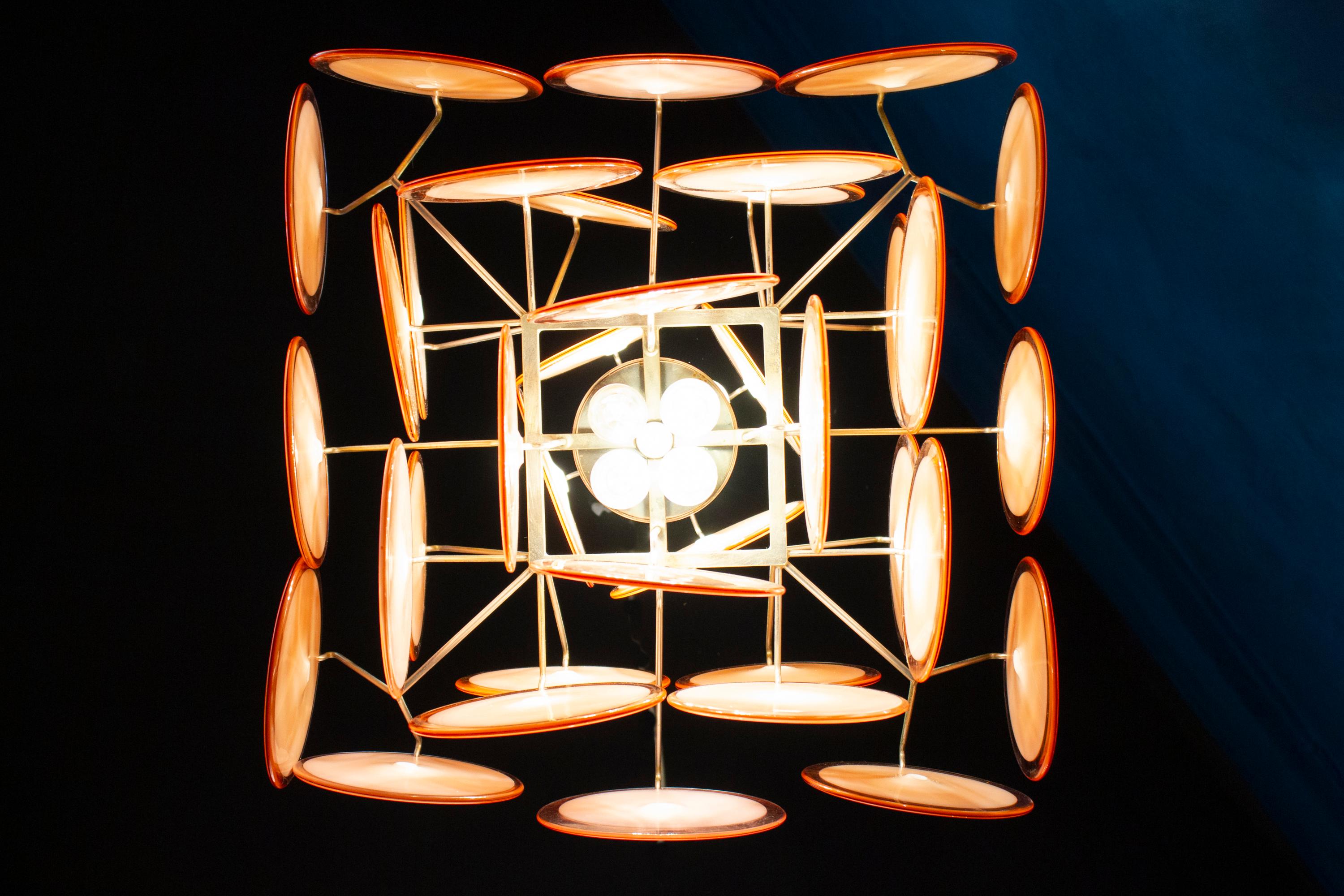 Murano Disc Chandelier Attributed to Vistosi, 1970s For Sale 4