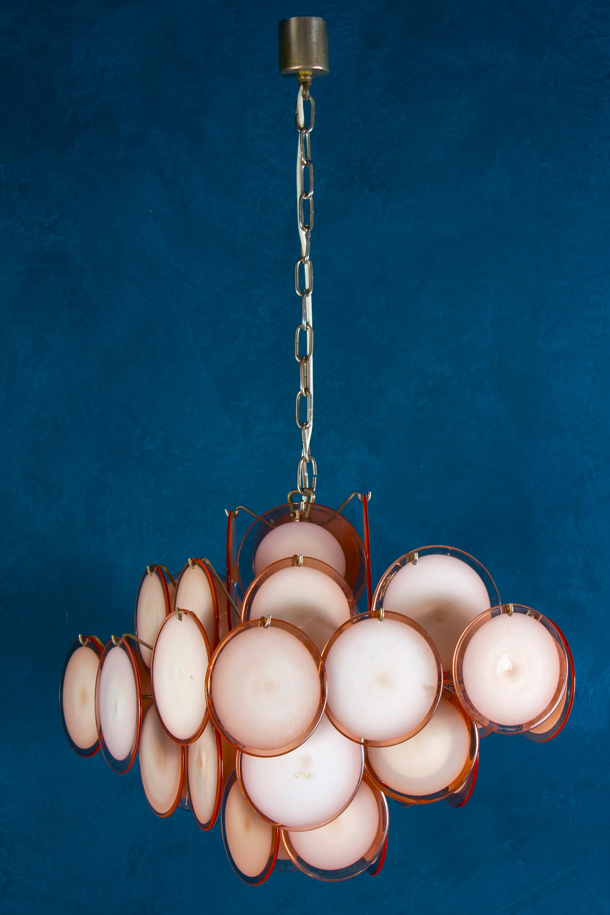 Mid-Century Modern Murano Disc Chandelier Attributed to Vistosi, 1970s For Sale