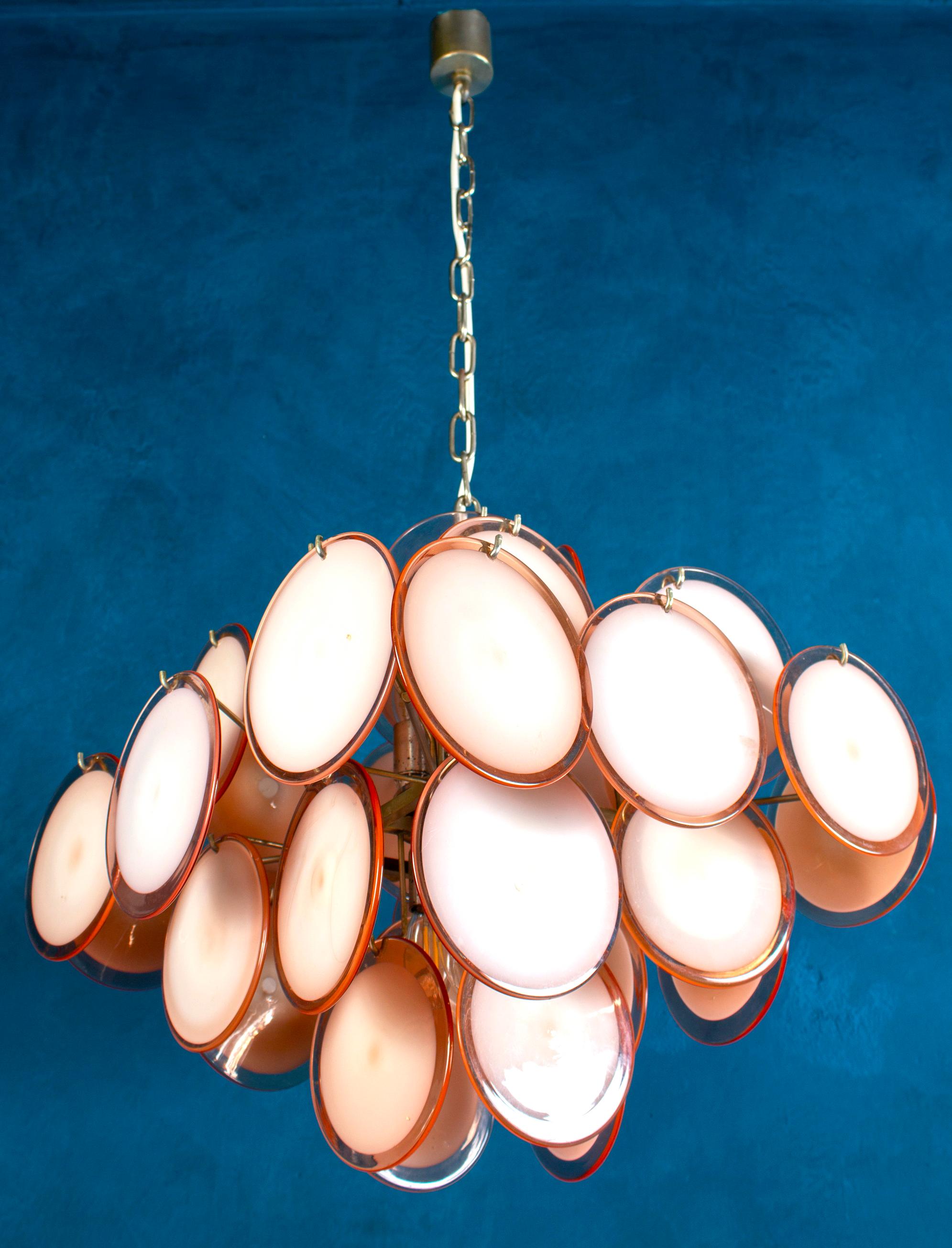 Murano Disc Chandelier Attributed to Vistosi, 1970s For Sale 1