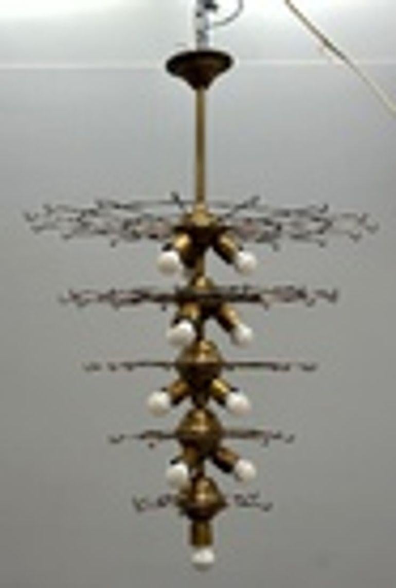 Murano Disc Mid-Century Modern Tiered Chandelier, Antiqued Brass, New Wired For Sale 9