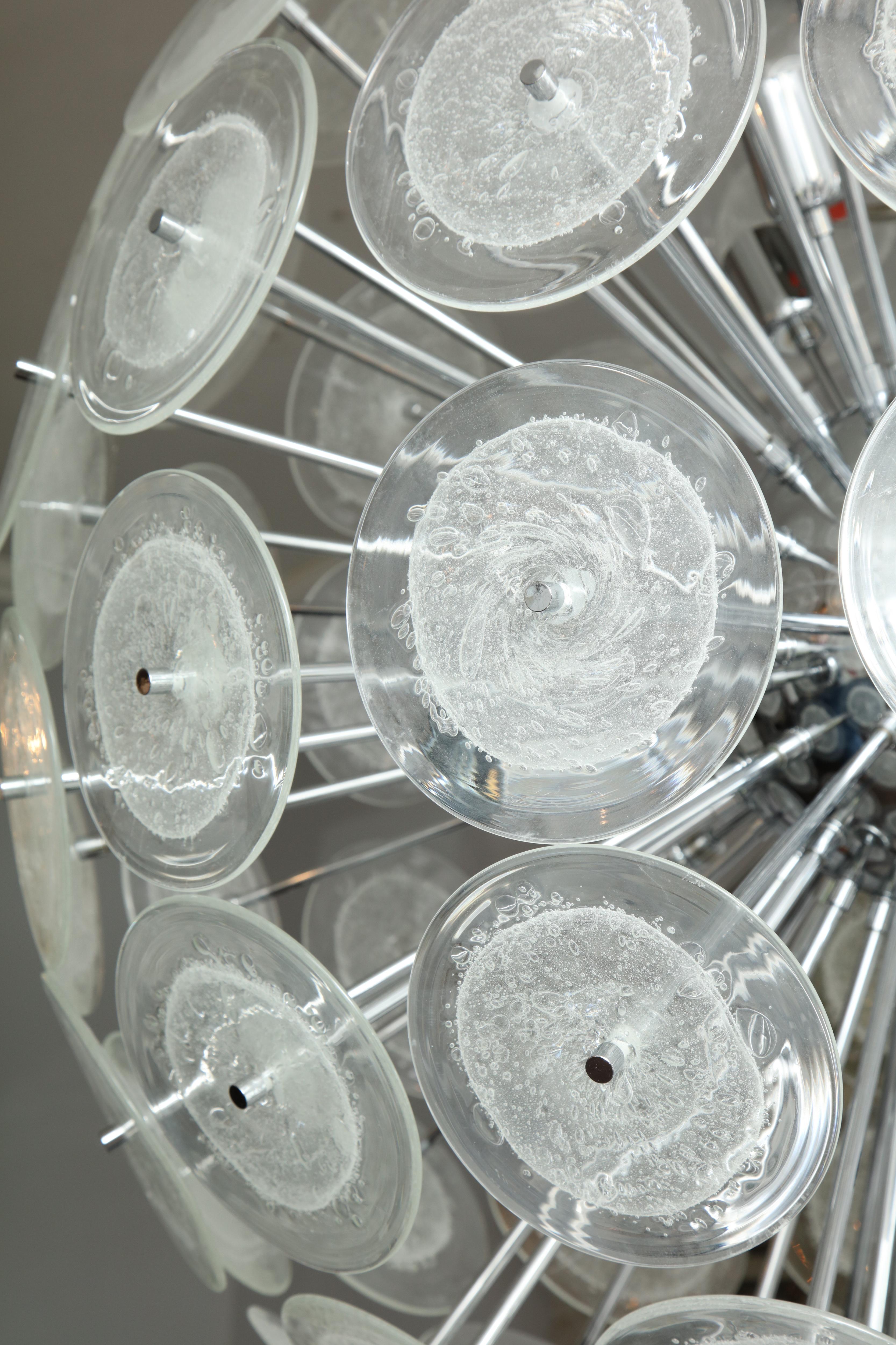 Mid-Century Modern Large Clear Bubble Murano Glass Disc Sputnik Chandelier For Sale