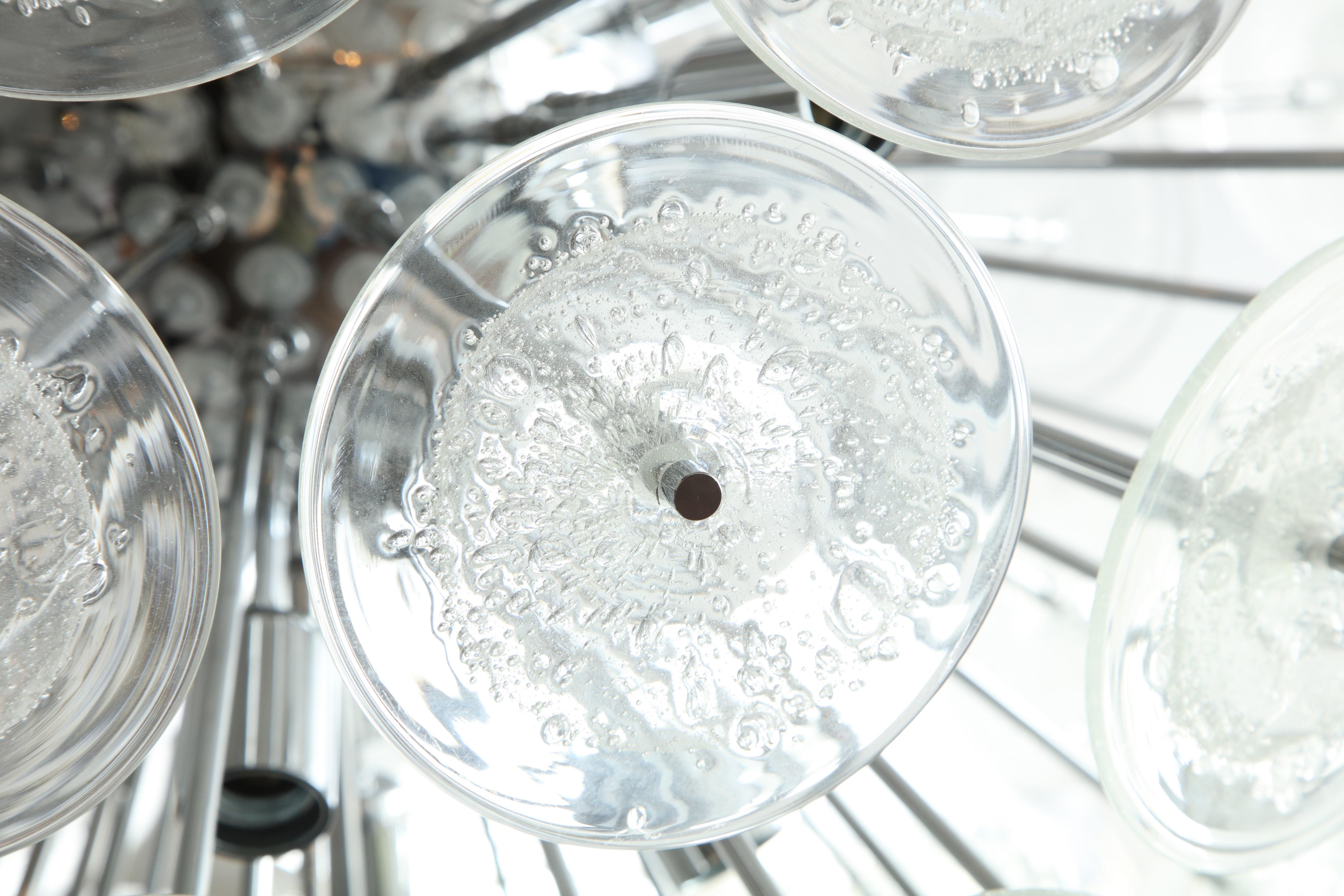 Large Clear Bubble Murano Glass Disc Sputnik Chandelier For Sale 1