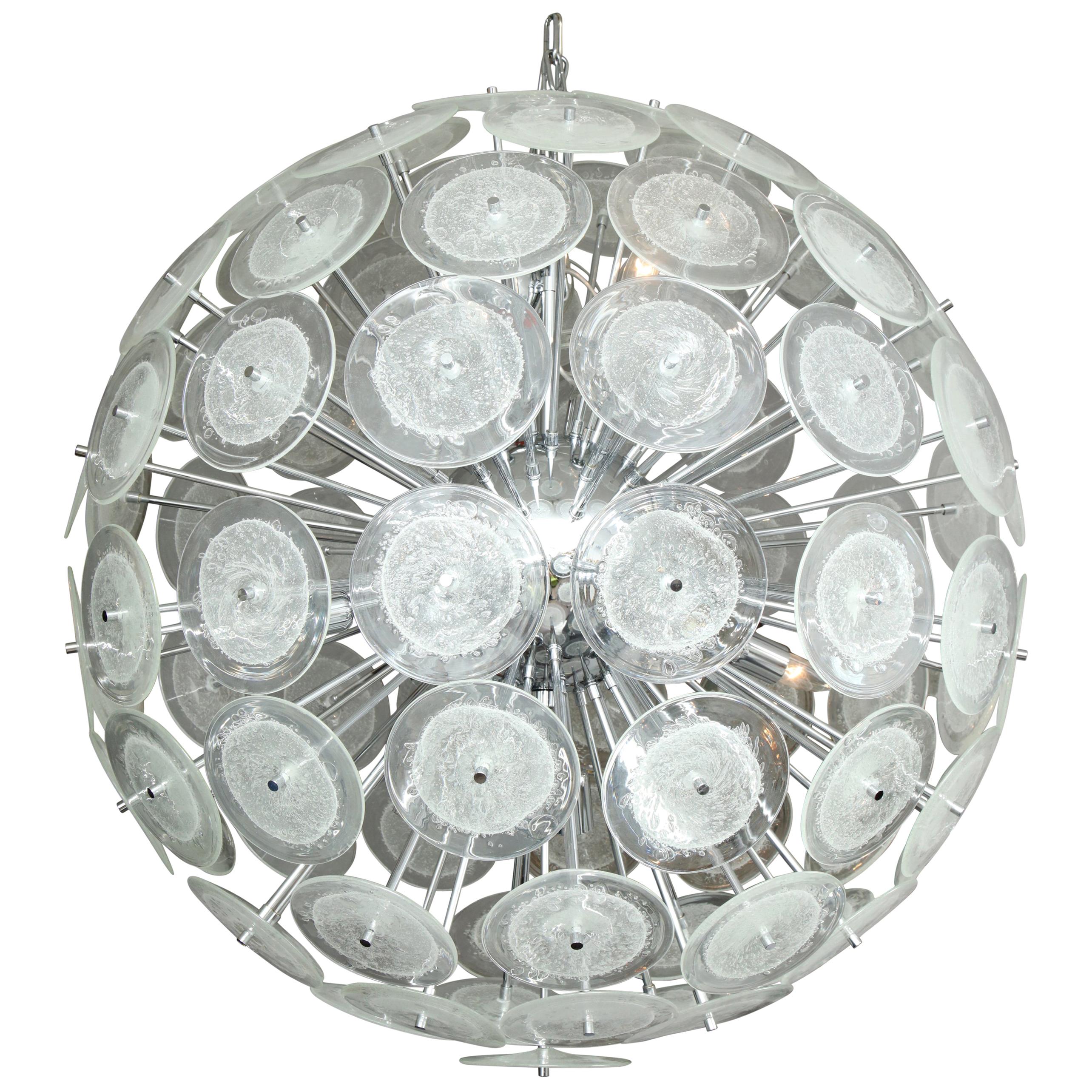 Large Clear Bubble Murano Glass Disc Sputnik Chandelier