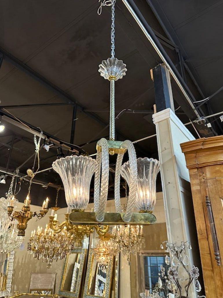 Murano Double Cup Chandelier In Good Condition For Sale In Dallas, TX