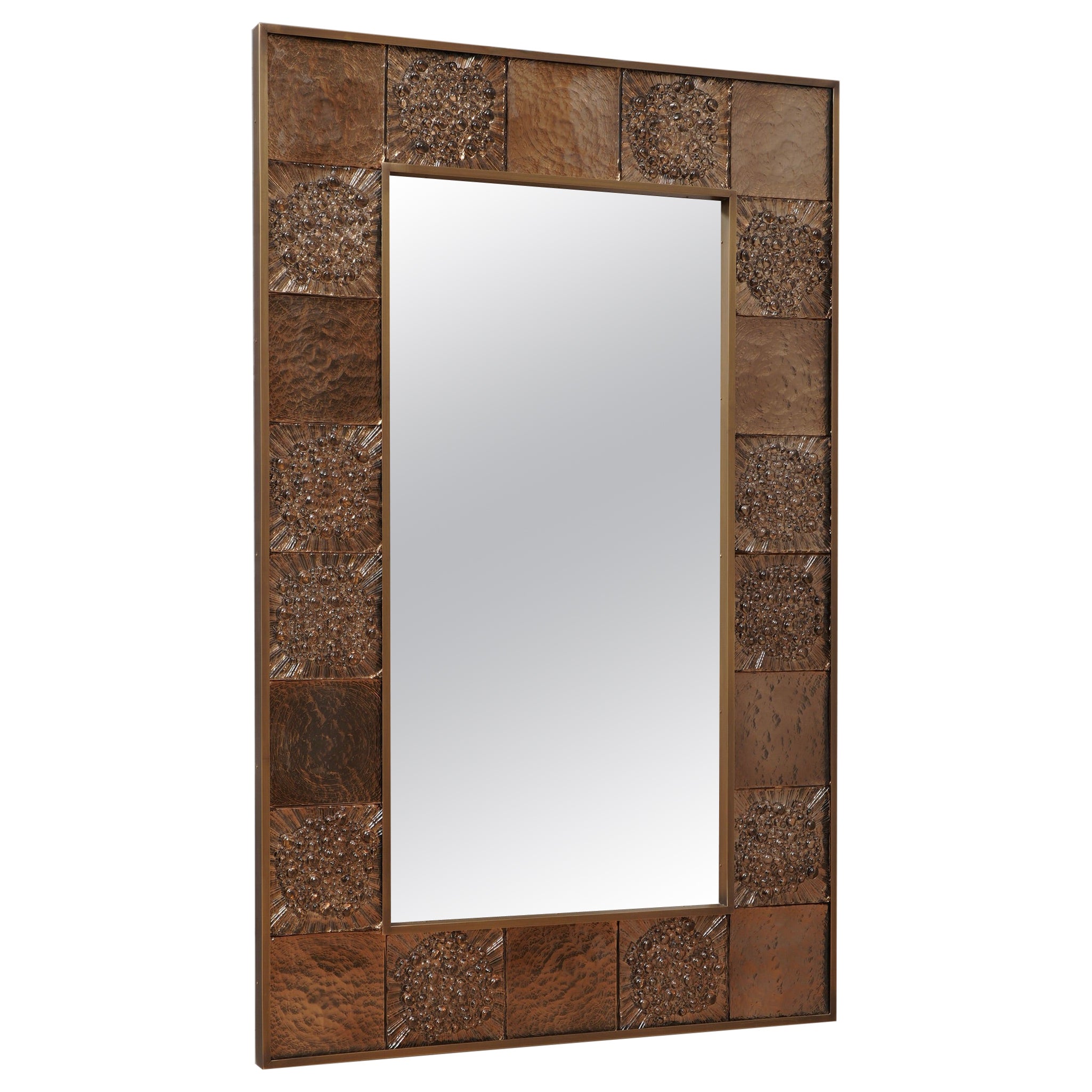 Murano Dove-Gray Color Glass and Brass Wall Mirror / Consol Mirror, 1990