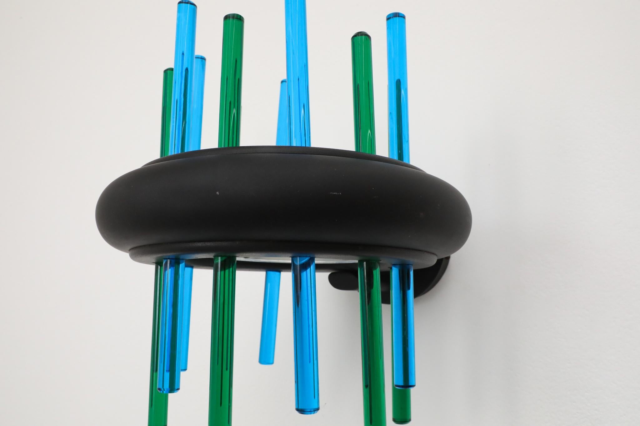 Aplique de pared de varilla de cristal azul y verde Murano Due, diseño italiano de los años 80 en venta 4