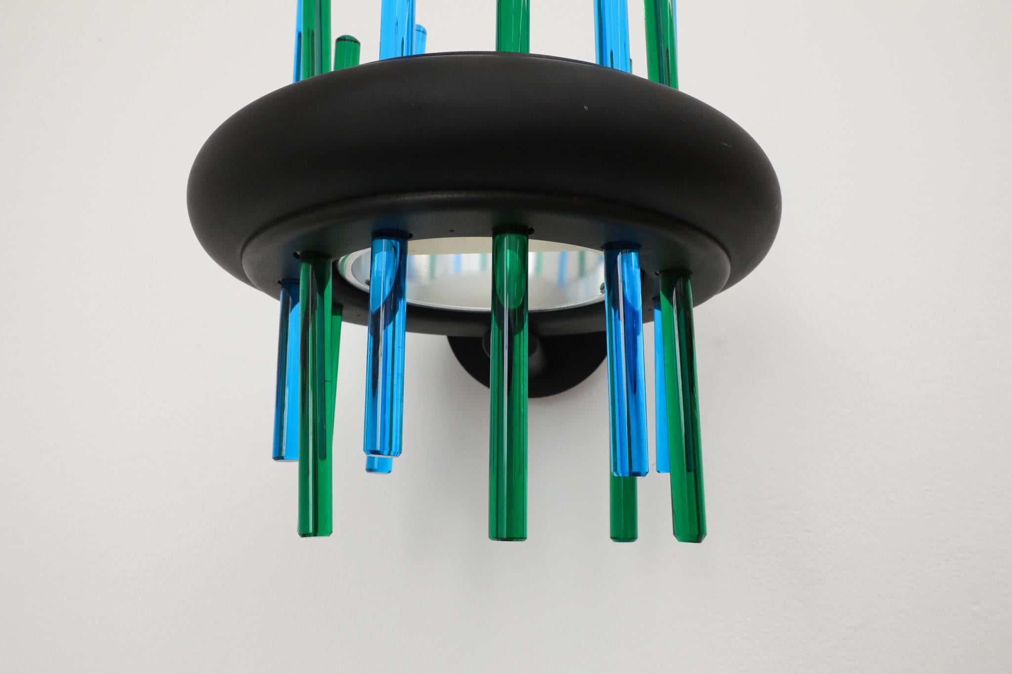 Aplique de pared de varilla de cristal azul y verde Murano Due, diseño italiano de los años 80 en venta 5