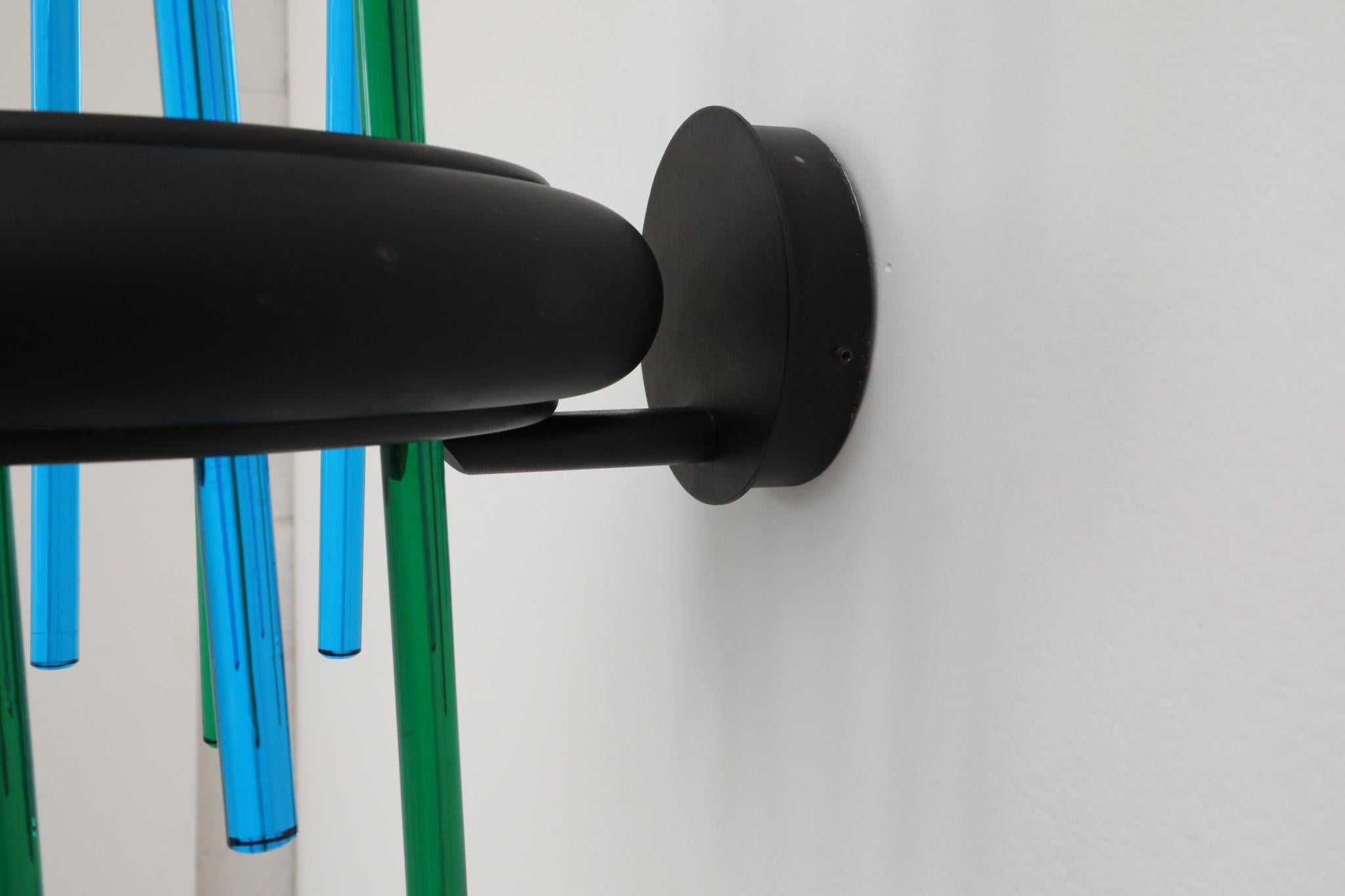 Aplique de pared de varilla de cristal azul y verde Murano Due, diseño italiano de los años 80 en venta 7